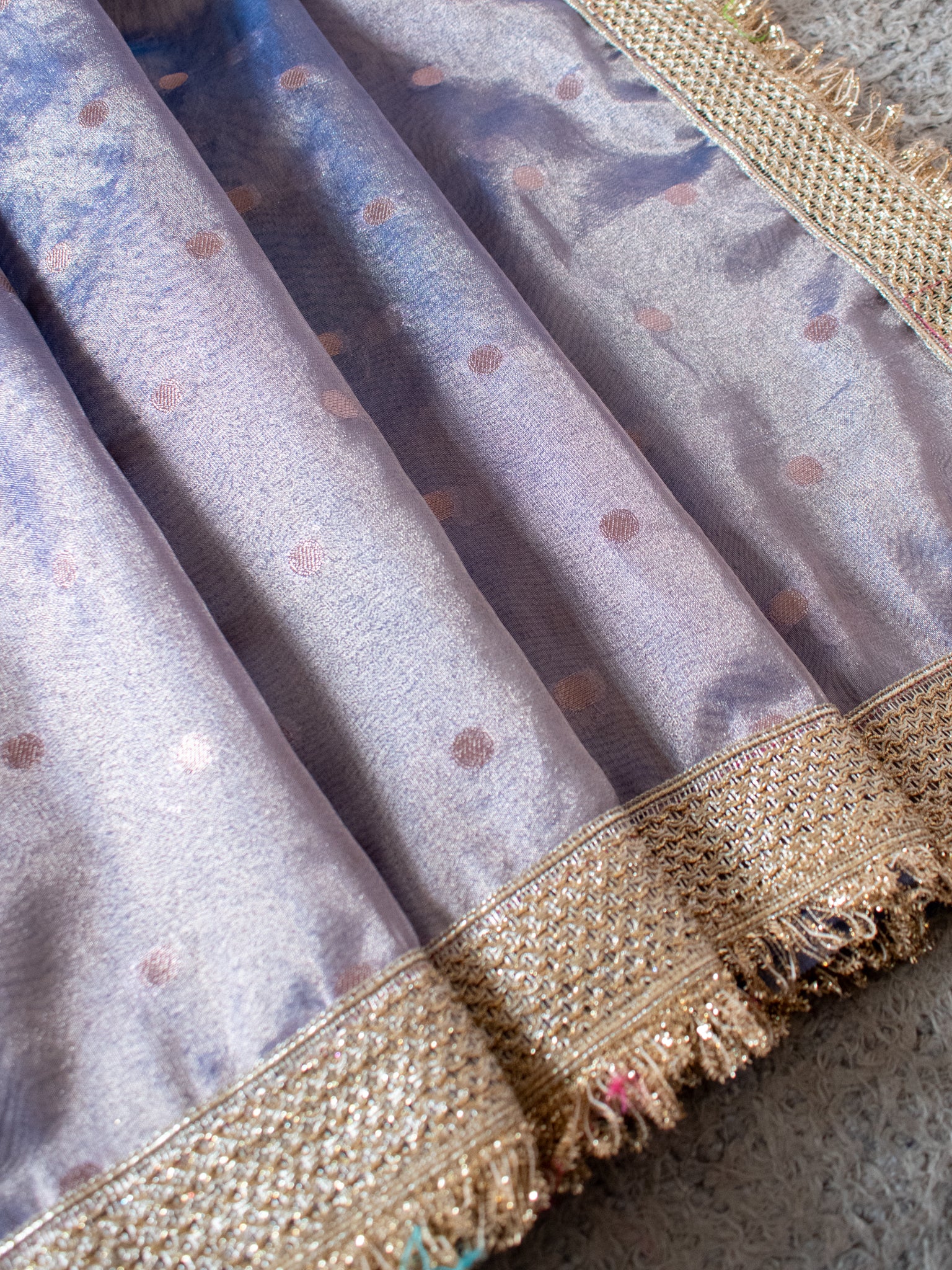 Banarasi Tissue Saree With Buti Weaving & Lace Border - Blue
