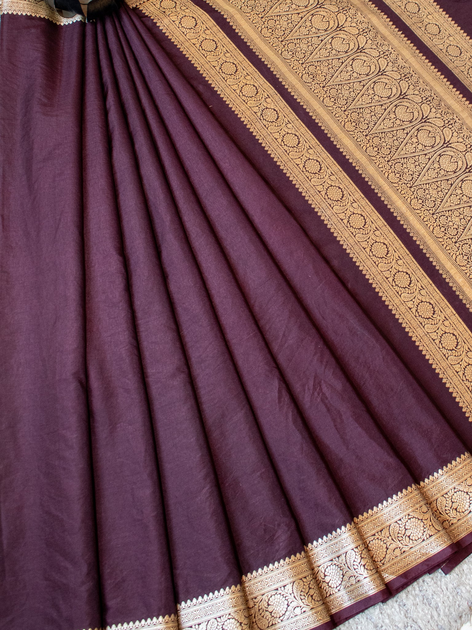 Banarasi Semi Silk Plain Saree With Weaving & Border- Wine