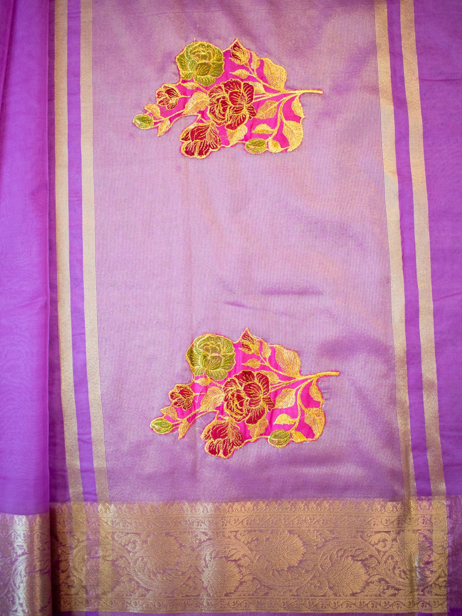 Banarasi Organza Saree With Zari Border-Lavender