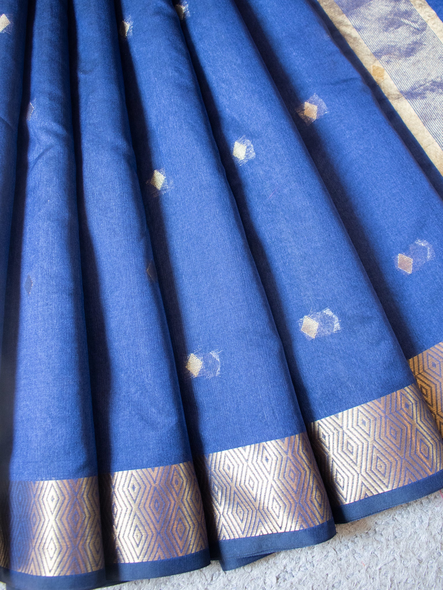 Banarasi Organza Mix Saree with Golden Weaving & Border- Navy Blue