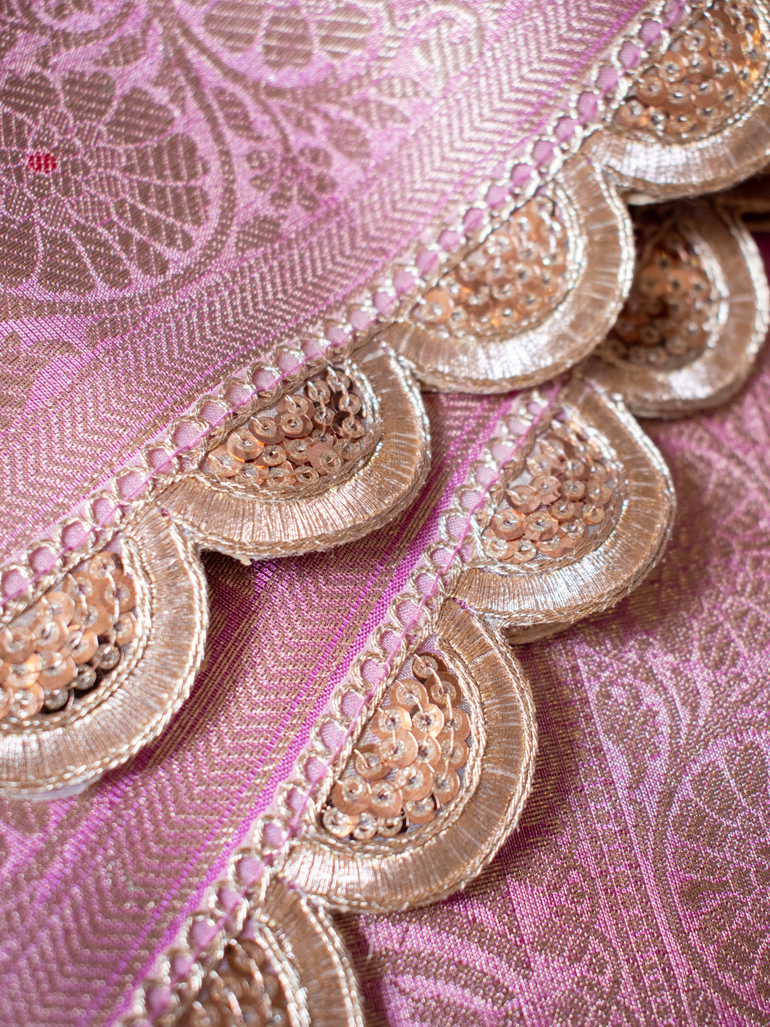 Banarasi Tissue Saree With Zari Weaving & Lace Border- Lavender