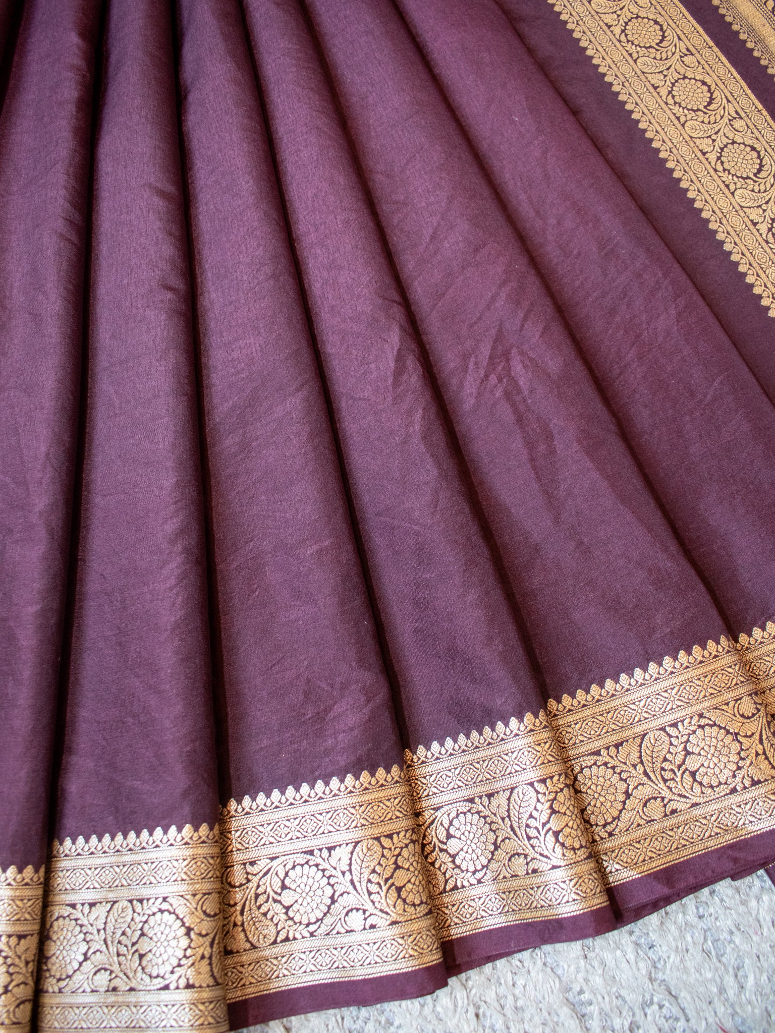 Banarasi Semi Silk Plain Saree With Weaving & Border- Wine