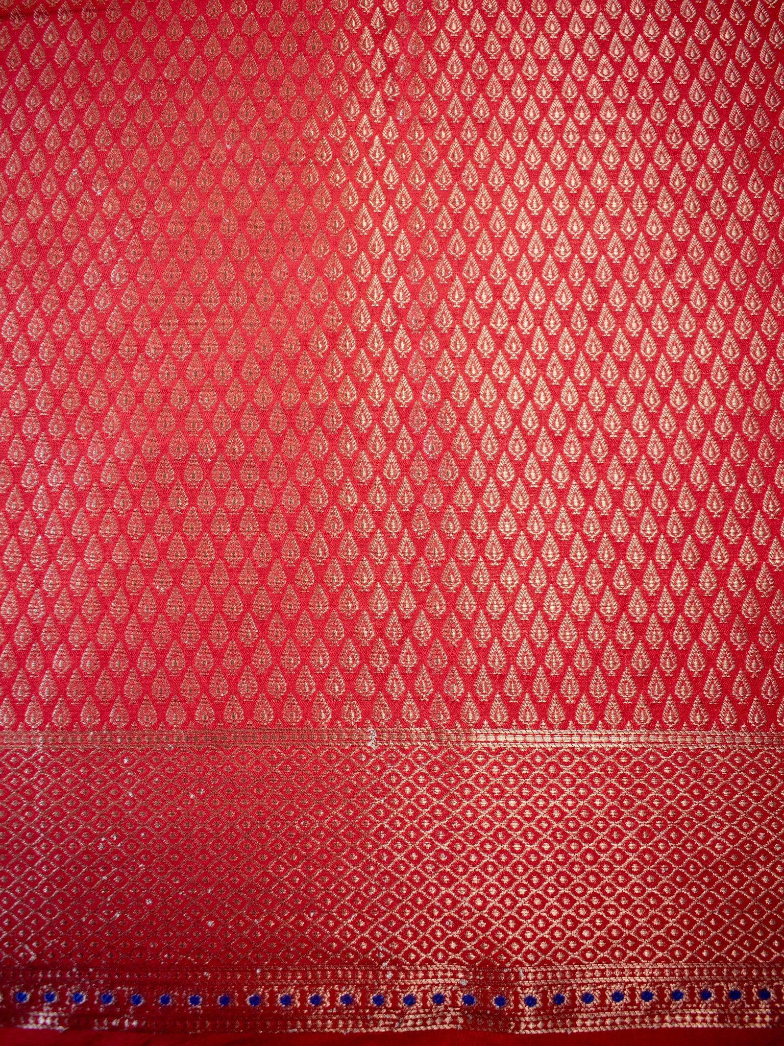 Banarasi Semi Silk Saree With Contrast Border-Off White & Red