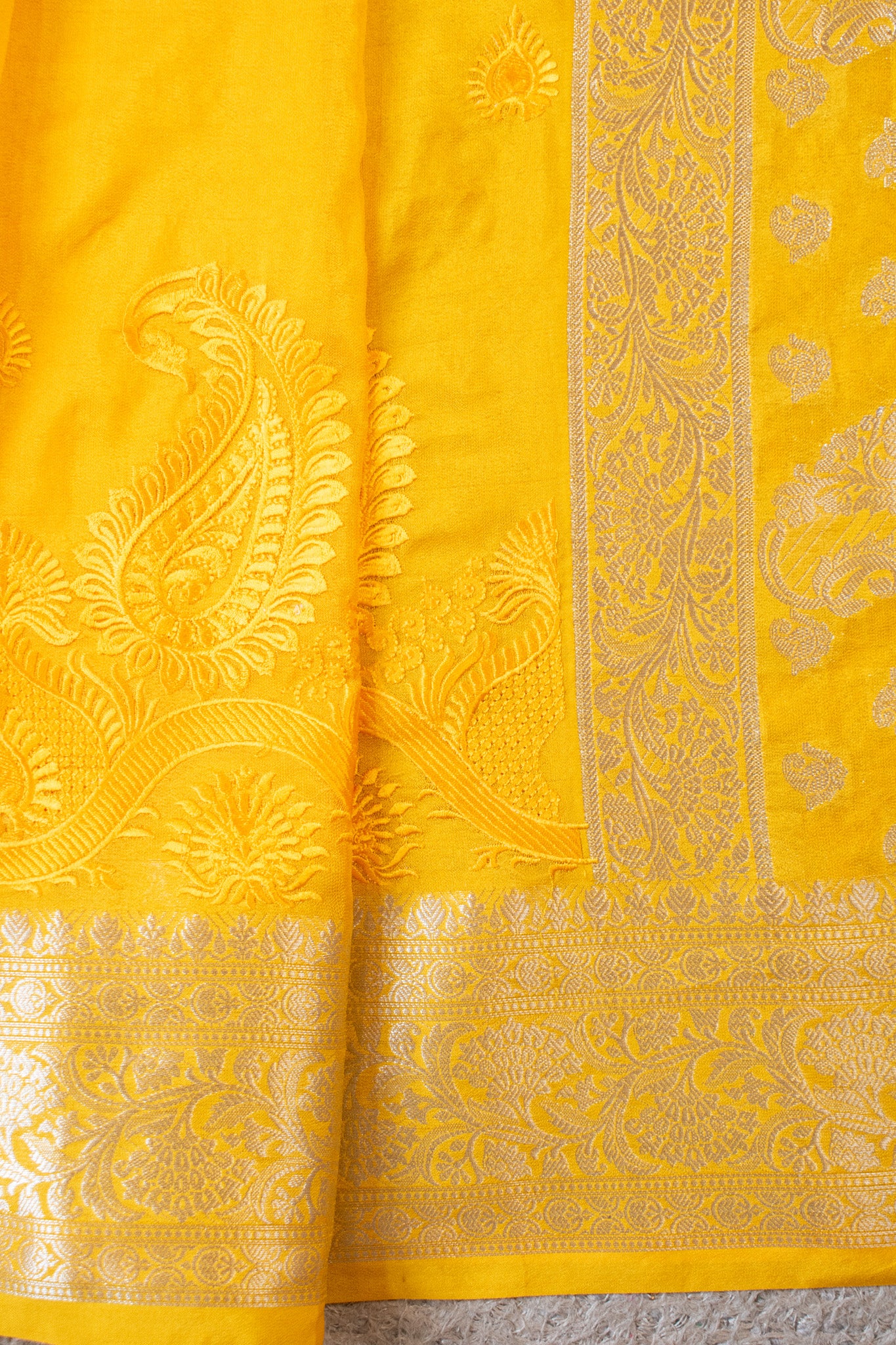 Banarasi Semi Silk Saree With Zari Border - Yellow