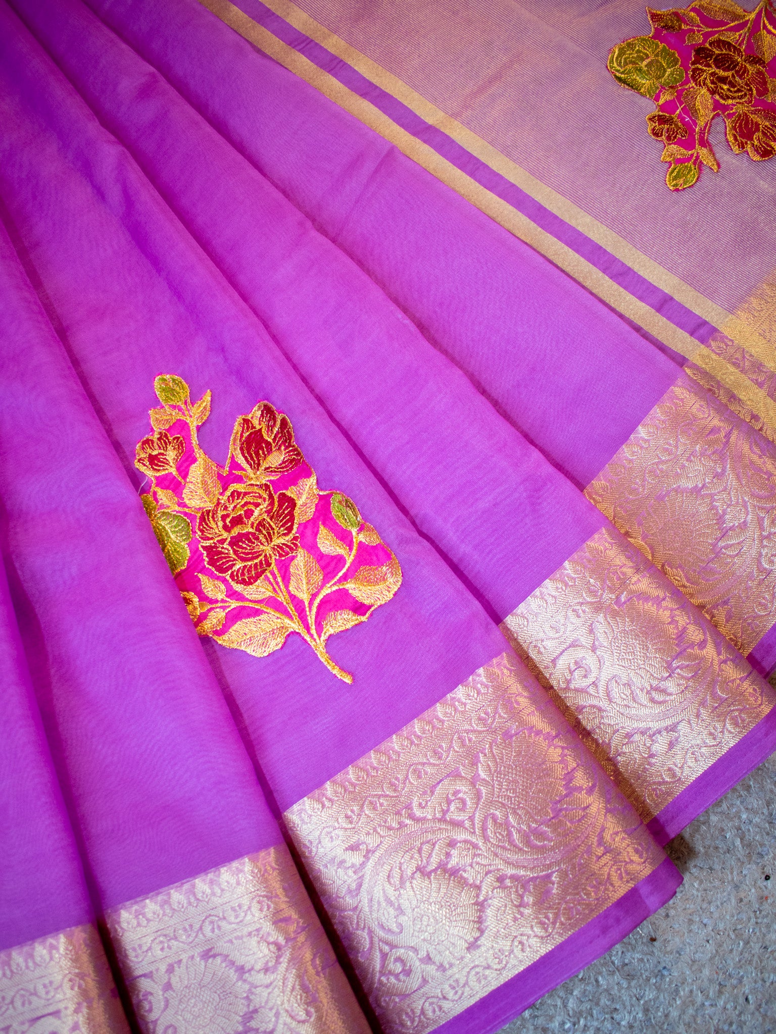 Banarasi Organza Saree With Zari Border-Lavender