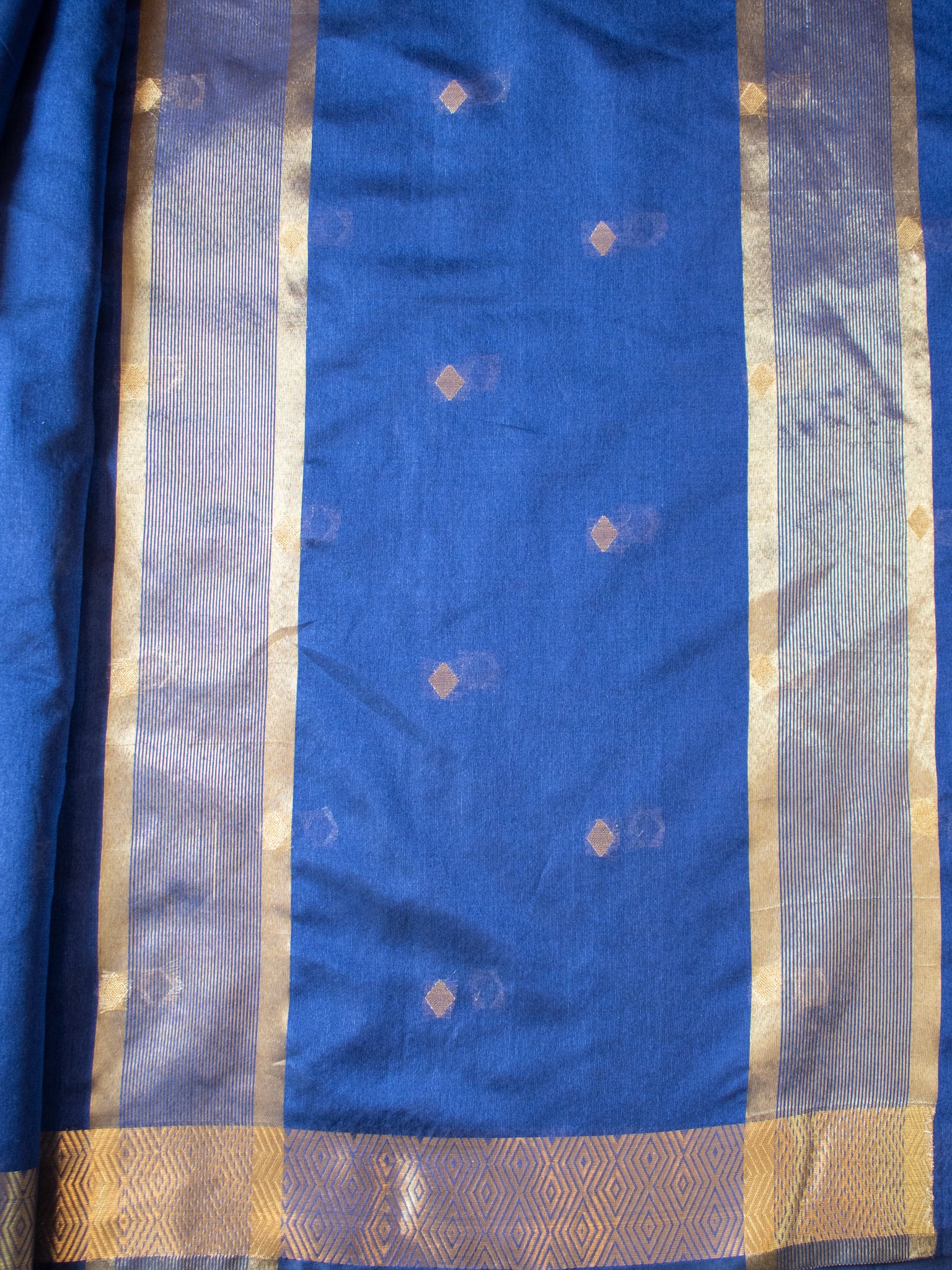 Banarasi Organza Mix Saree with Golden Weaving & Border- Navy Blue