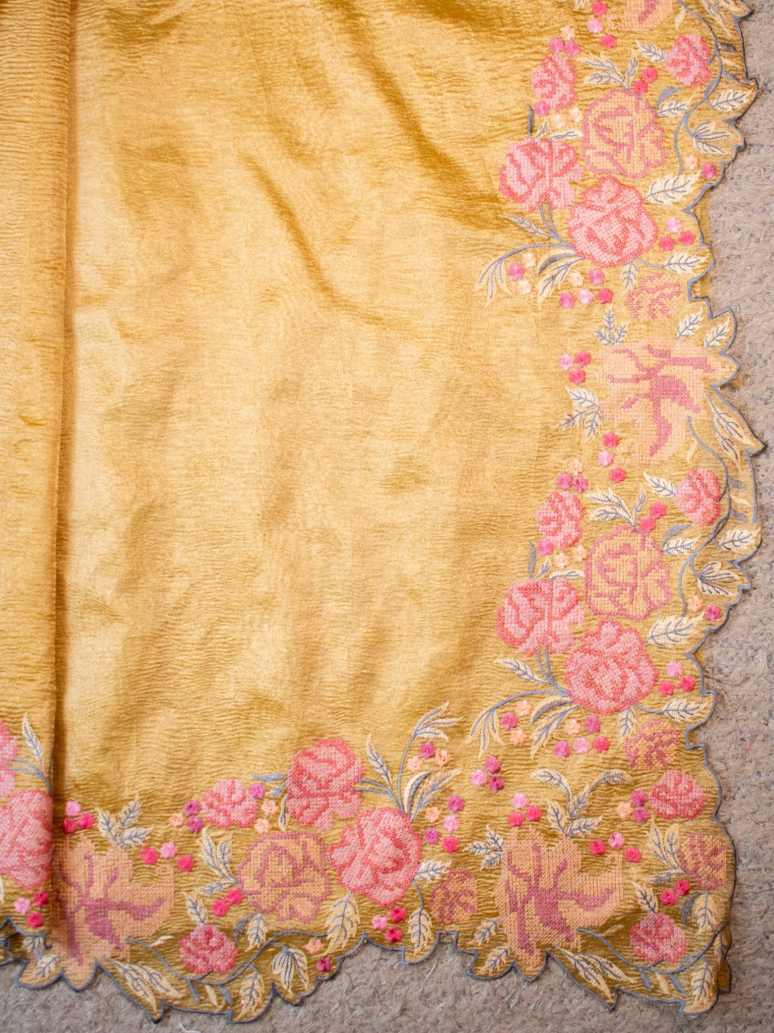 Banarasi Crushed Tissue Saree With Embroidered Border-Yellow