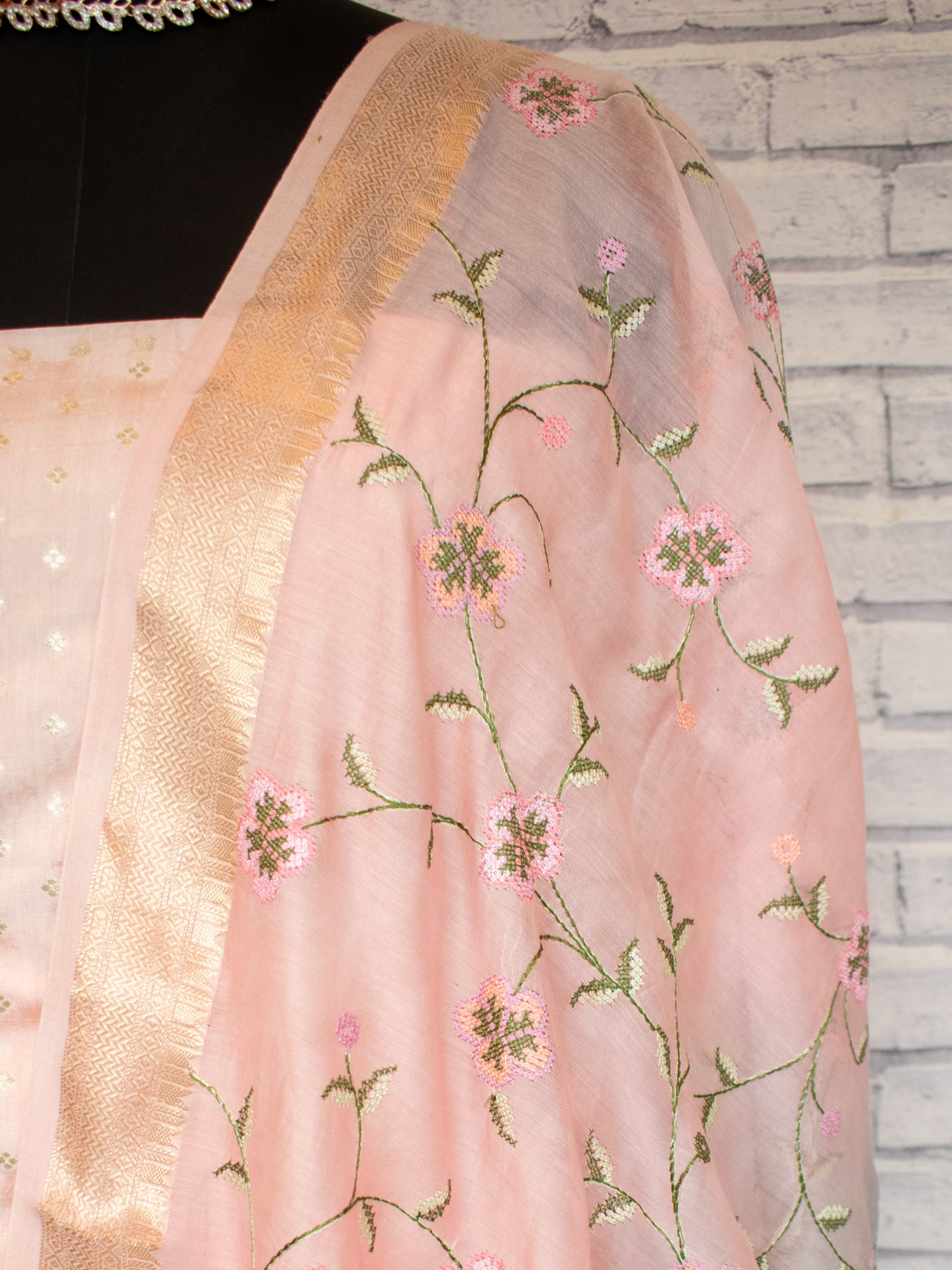 Banarasi Pure Chanderi Salwar Kameez Fabric With Embroidered Dupatta-Pink