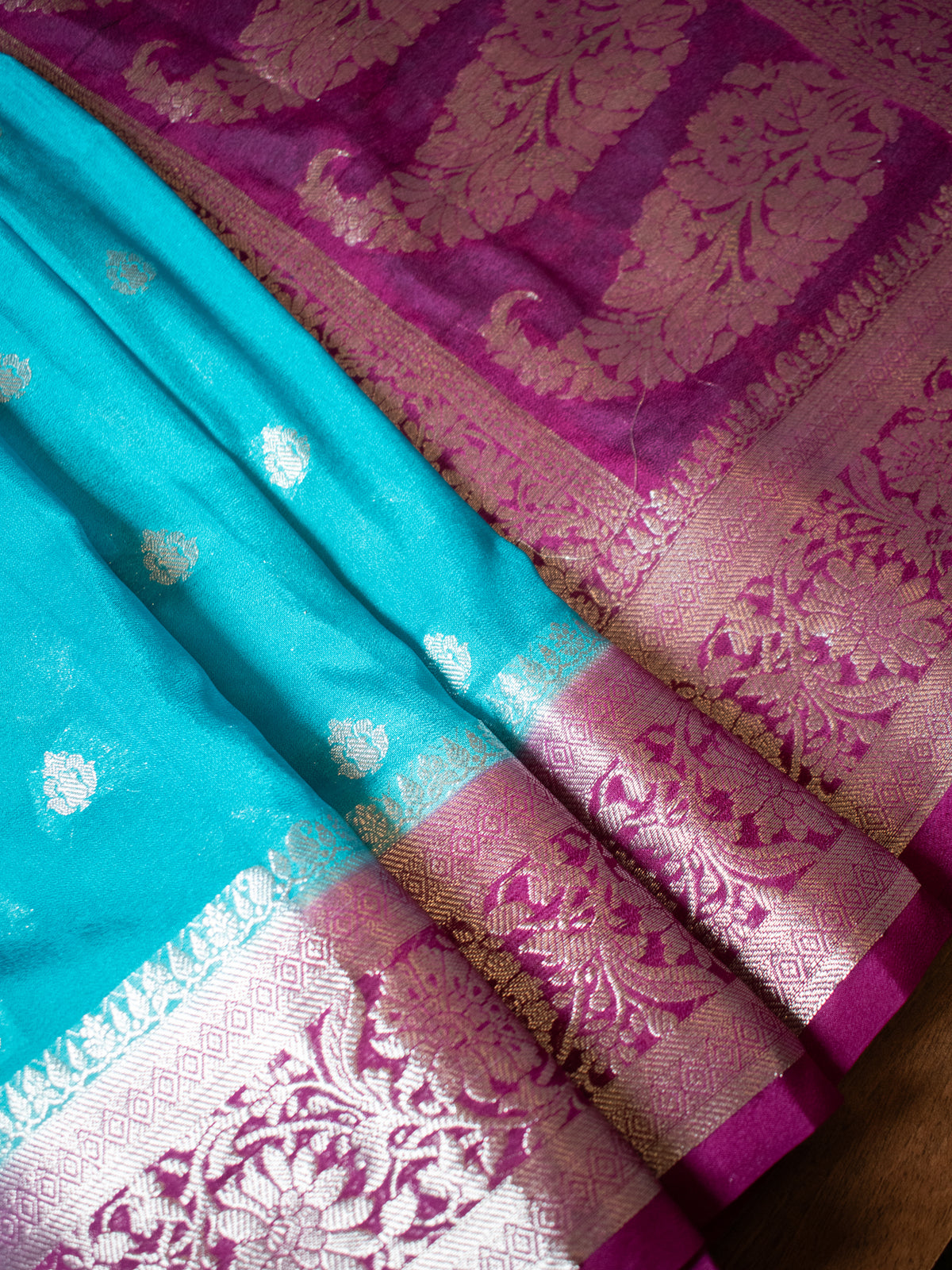 Banarasi Semi Chiffon Saree with Zari Weaving & Border- Blue