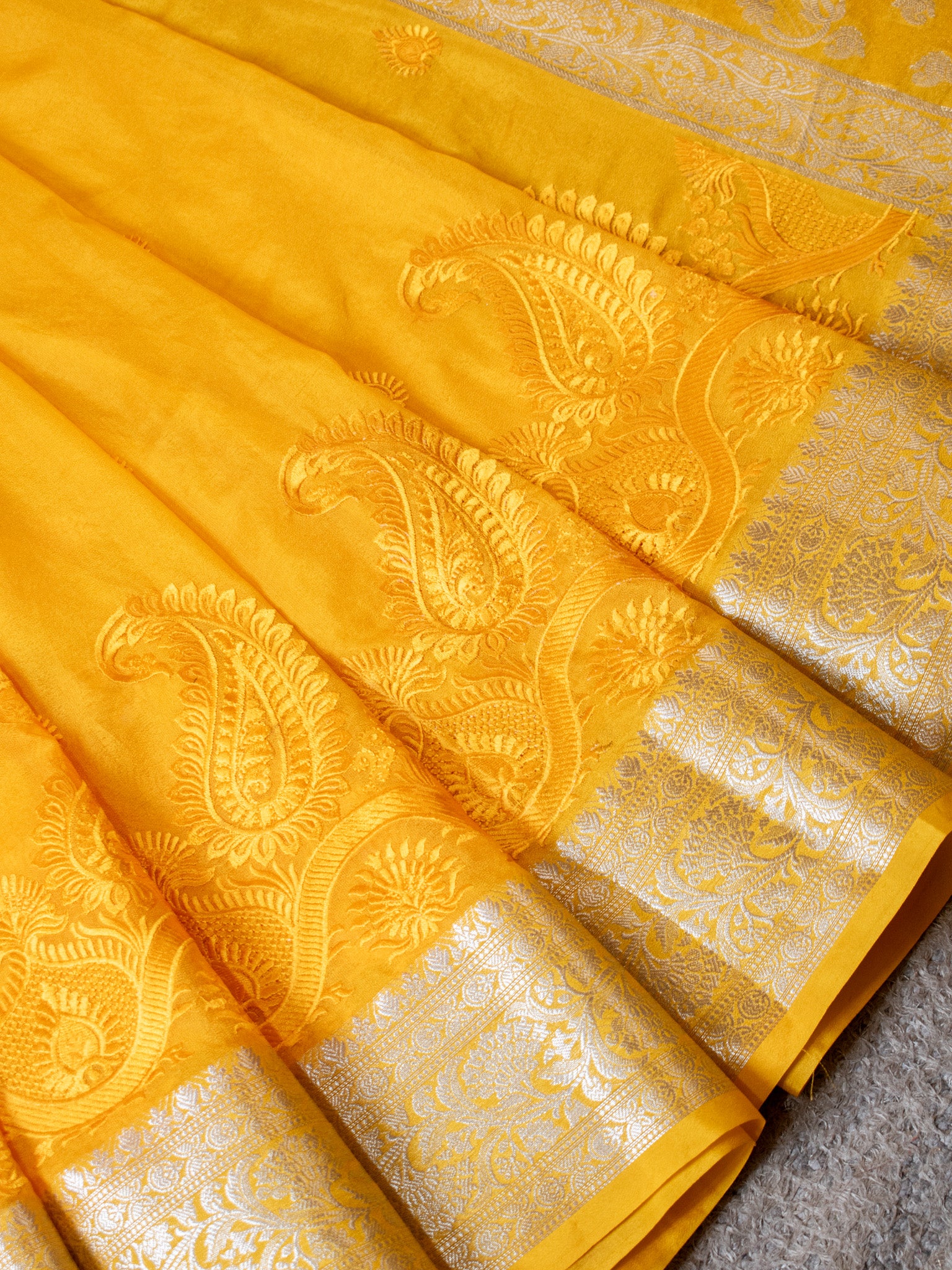Banarasi Semi Silk Saree With Zari Border - Yellow