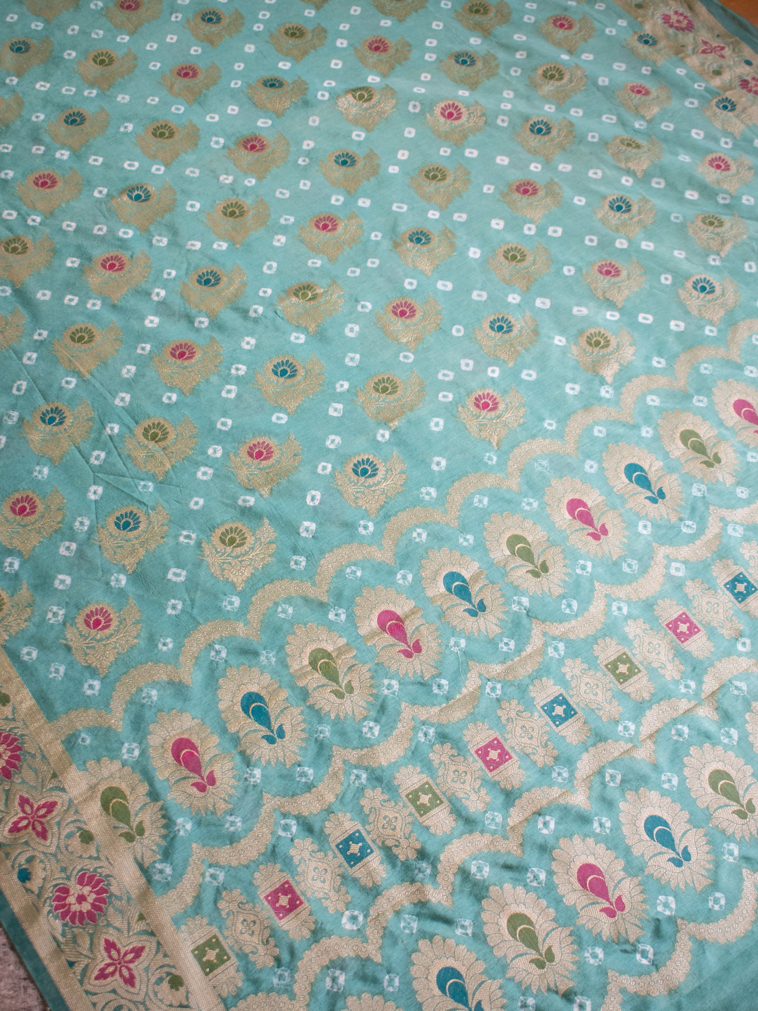 Banarasi Cotton Silk Bandhani Saree With Meena Weaving-Blue