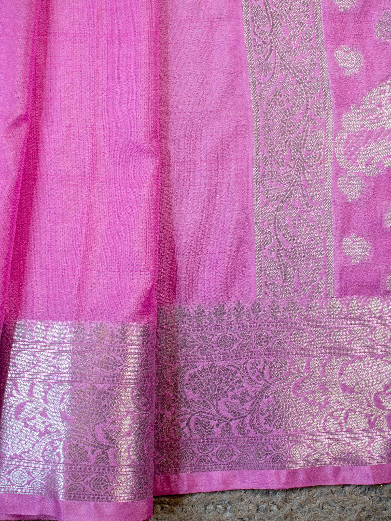 Banarasi Soft Cotton Plain Saree With Zari Border-Pink