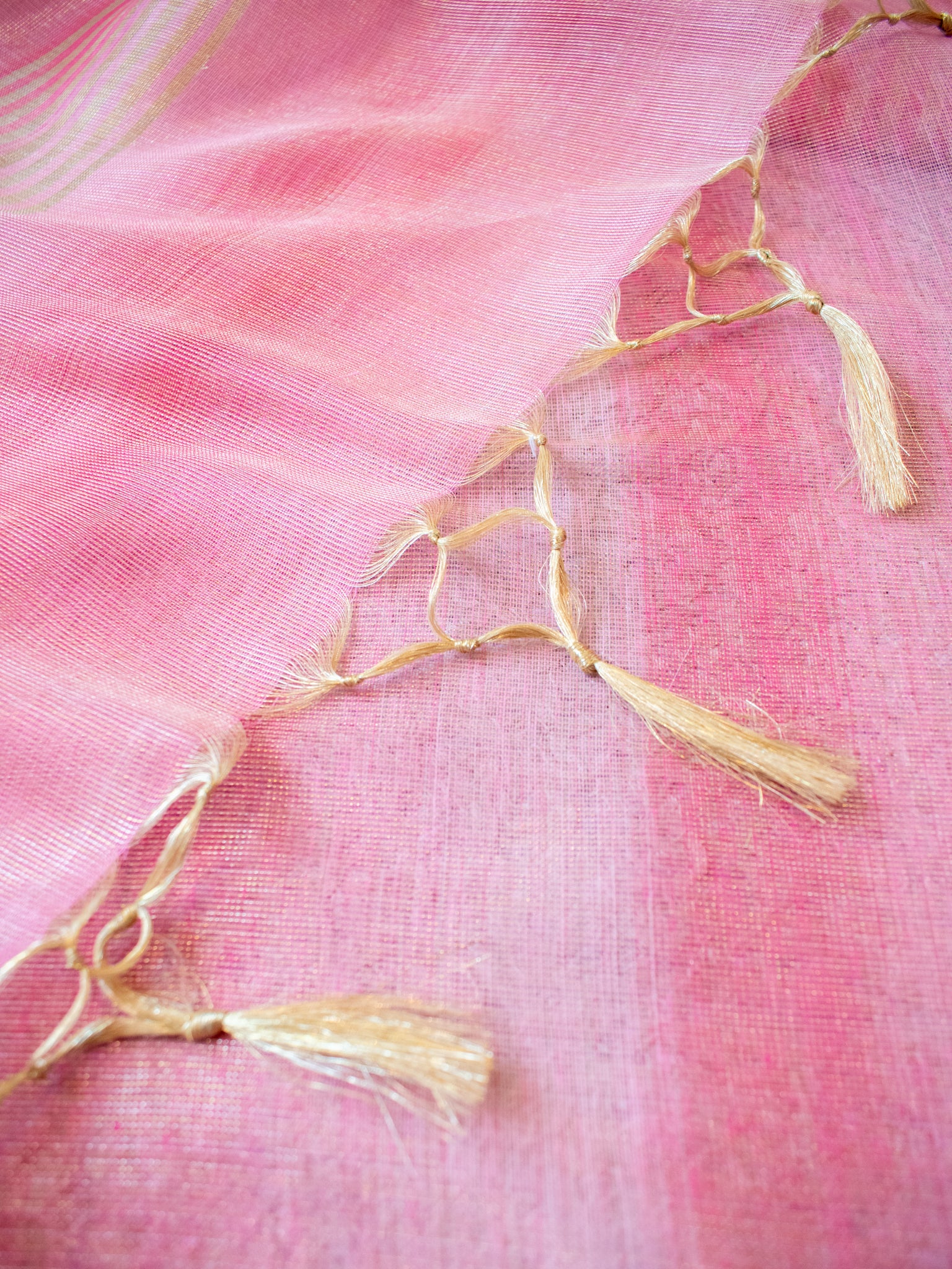 Banarasi Cotton Linen Saree With Resham Weaving & Zari Border-Pink