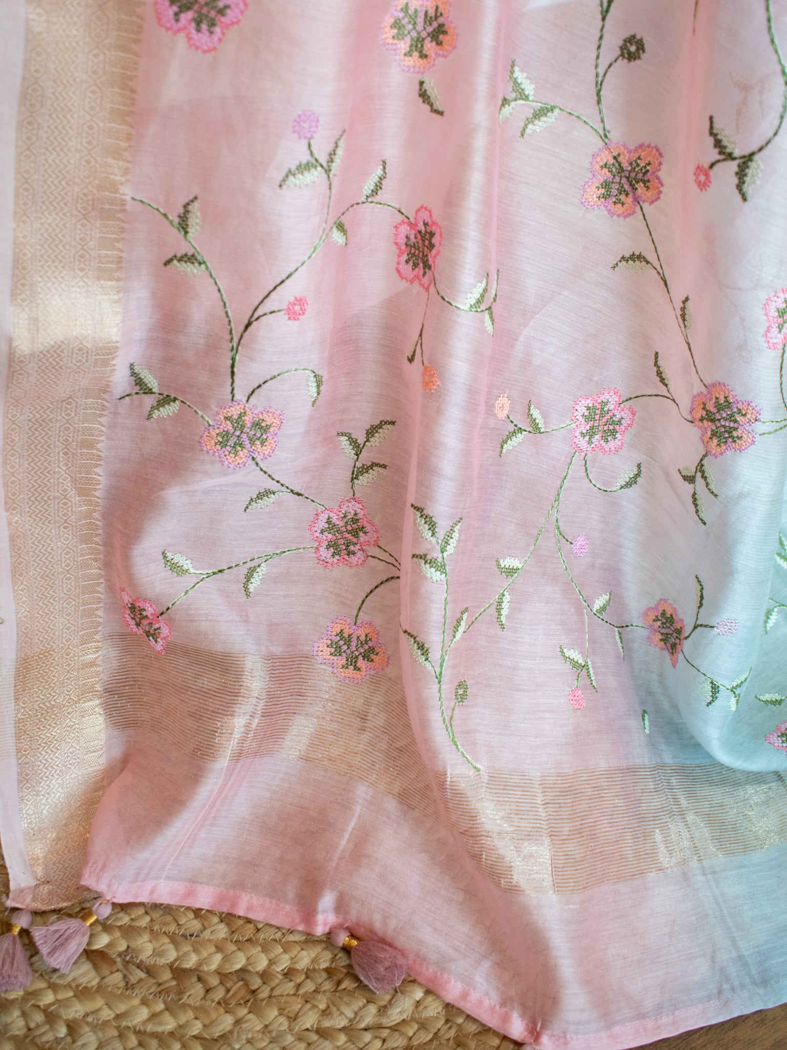 Banarasi Pure Chanderi Salwar Kameez Fabric With Embroidered Dupatta-Pink