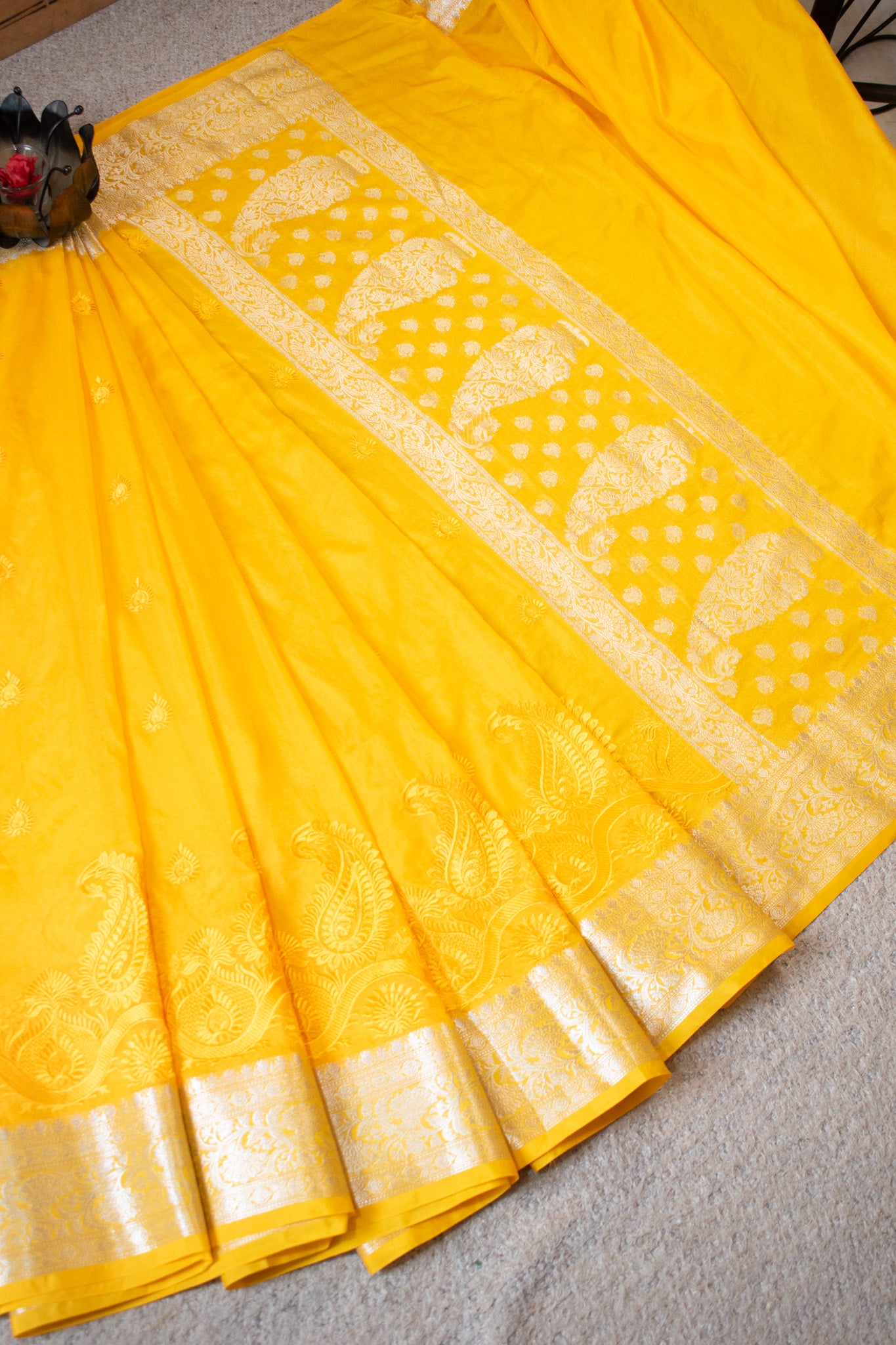 Banarasi Semi Silk Saree With Zari Border - Yellow