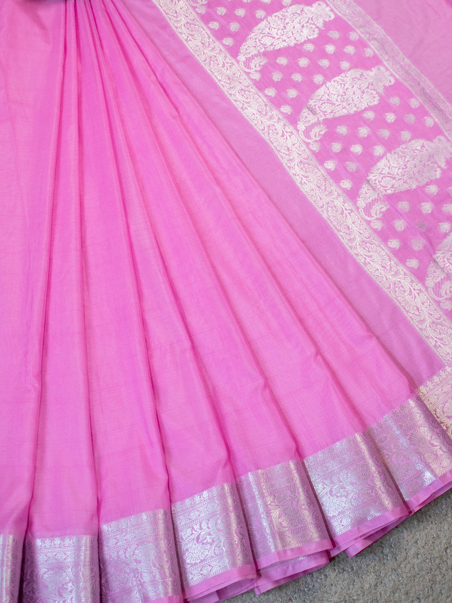 Banarasi Soft Cotton Plain Saree With Zari Border-Pink