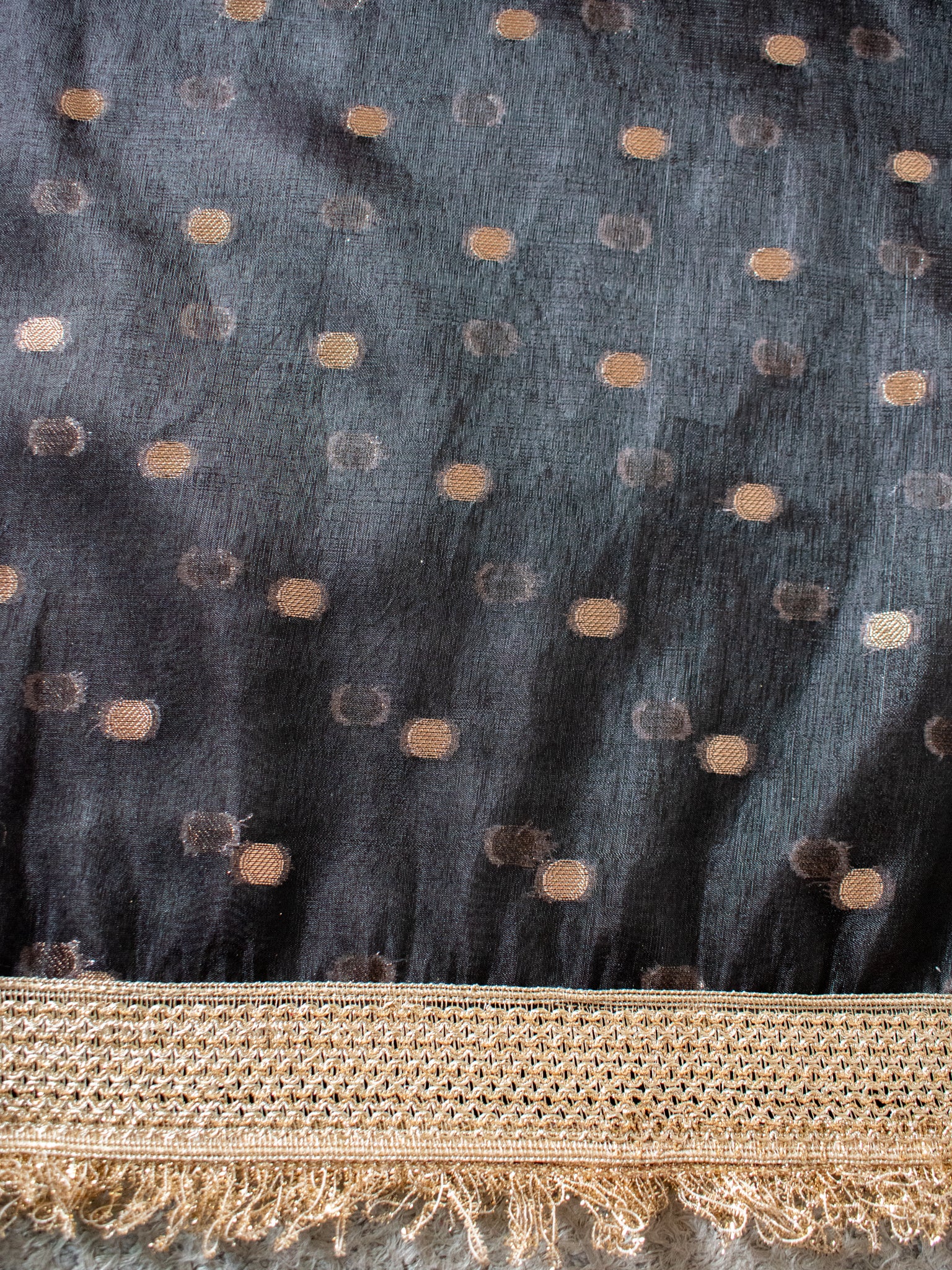 Banarasi Tissue Saree With Buti Weaving & Lace Border - Black