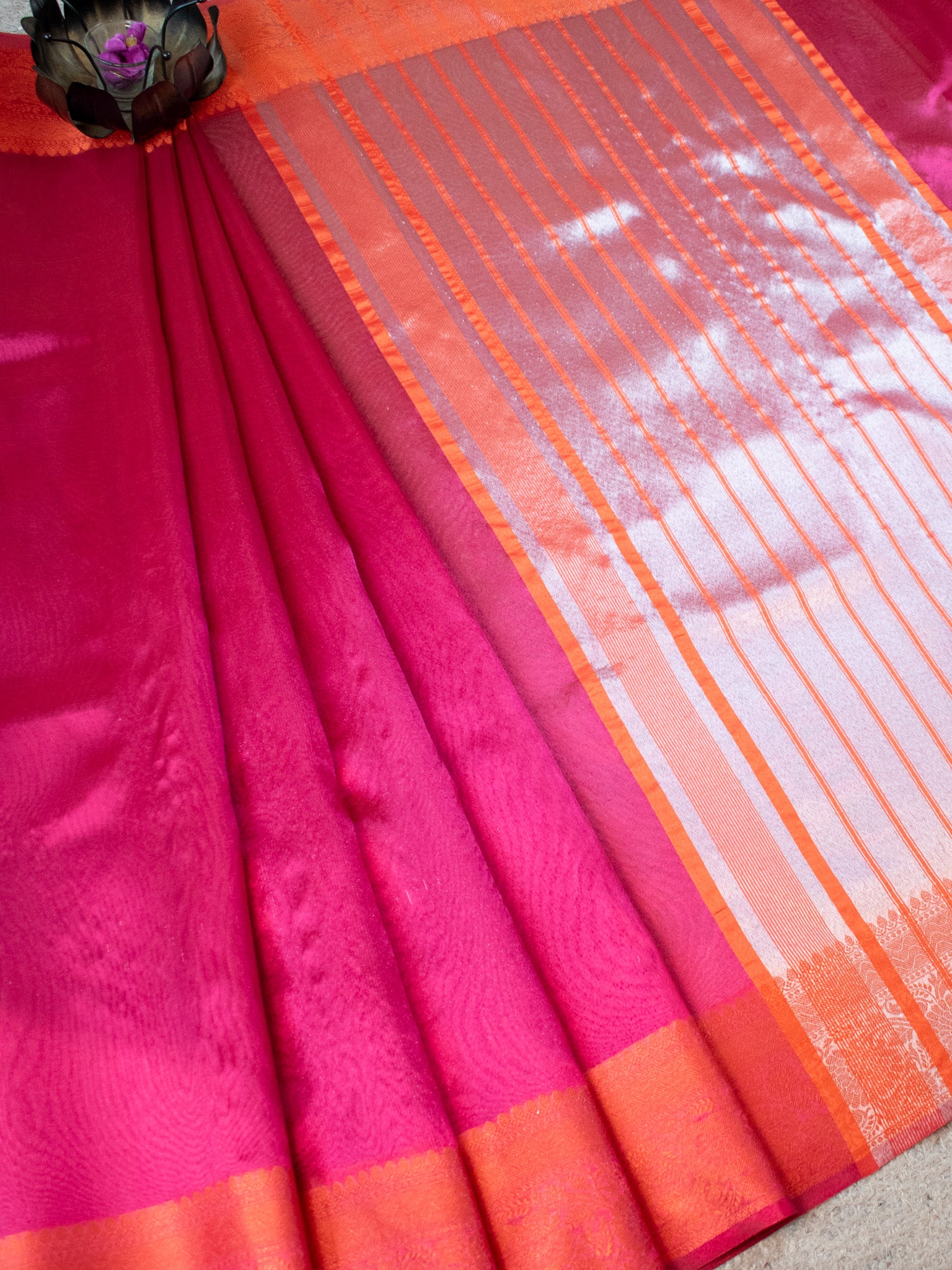 Banarasi Plain Shaded Tissue Saree With Zari Border - Pink
