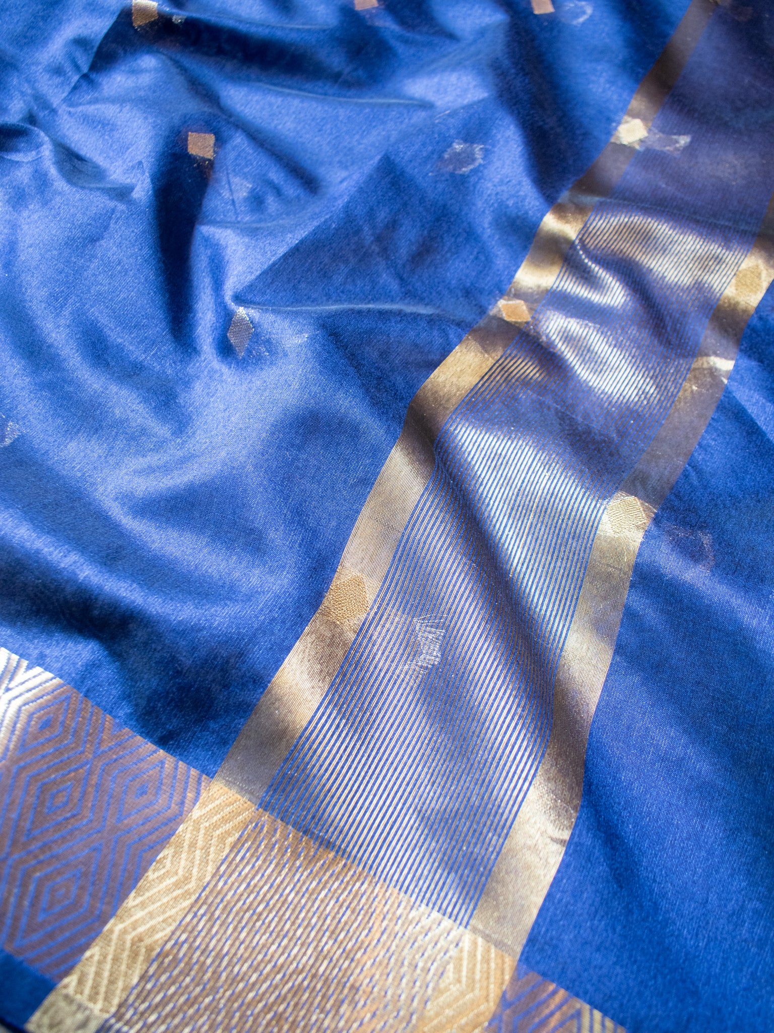 Banarasi Organza Mix Saree with Golden Weaving & Border- Navy Blue