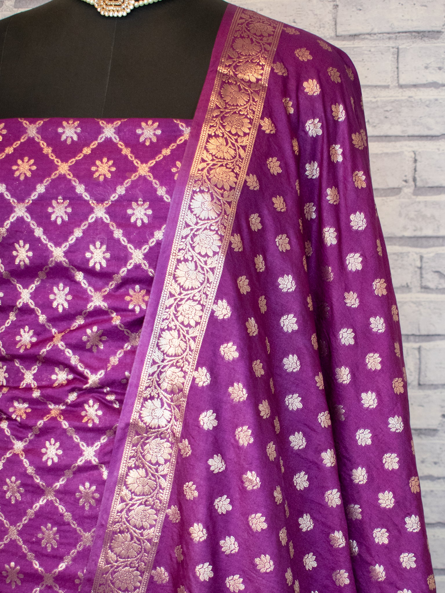 Banarasi Semi Katan Salwar Kameez Fabric With Dupatta- Purple
