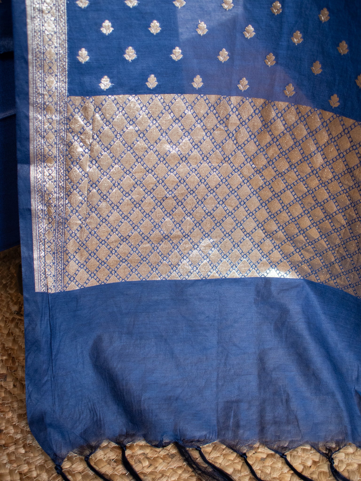 Copy of Banarasi Cotton Silk Salwar Kameez Material With Silver Zari Weaving & Dupatta-Blue
