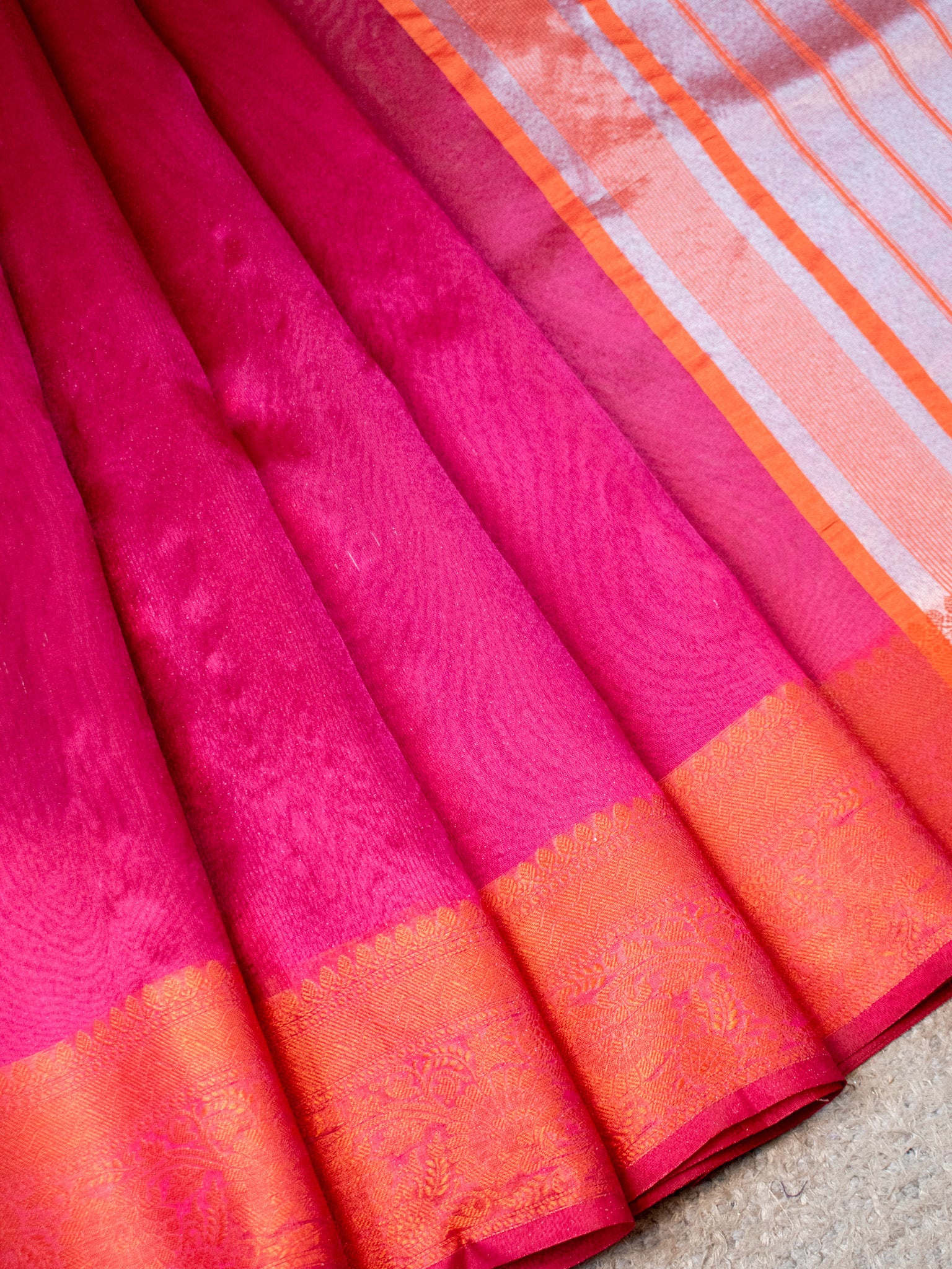 Banarasi Plain Shaded Tissue Saree With Zari Border - Pink
