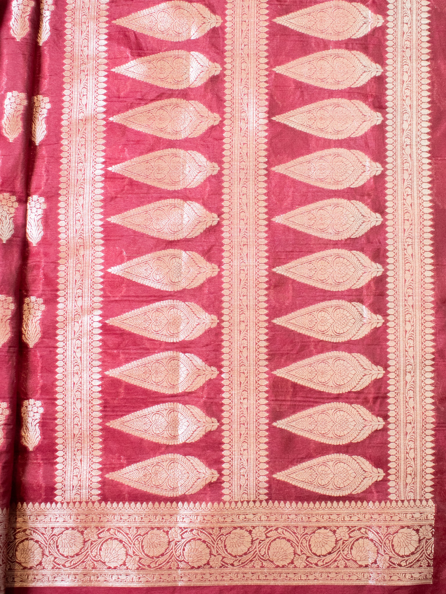 Banarasi Semi Silk Saree With Silver Zari Weaving & Border- Maroon