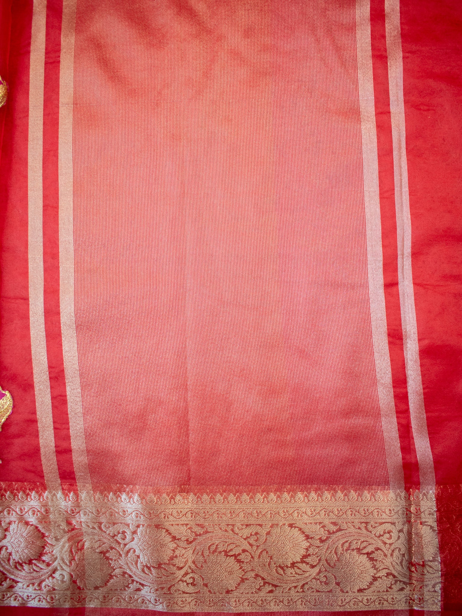 Banarasi Organza Saree With Zari Border-Red