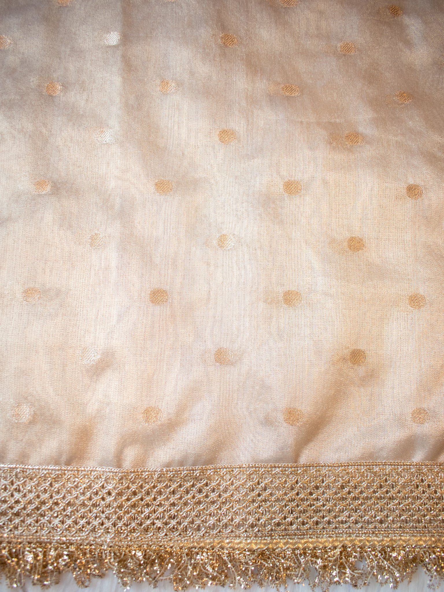 Banarasi Tissue Saree With Zari Buti Weaving & Lace Border- Beige