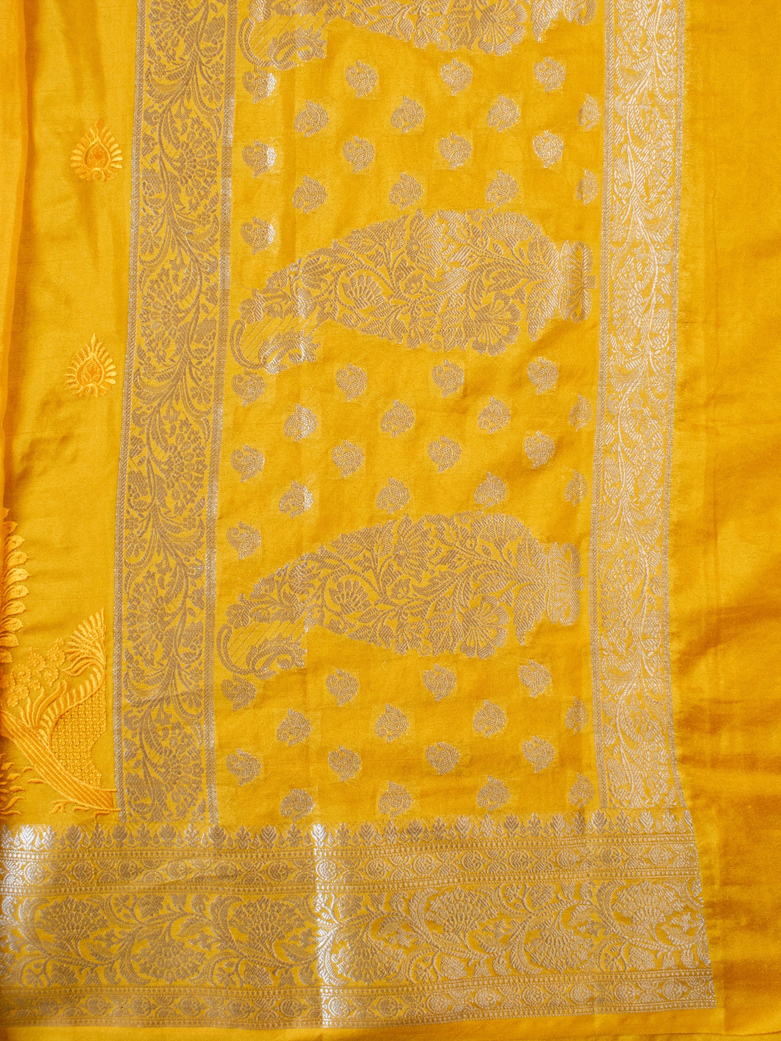 Banarasi Semi Silk Saree With Zari Border - Yellow