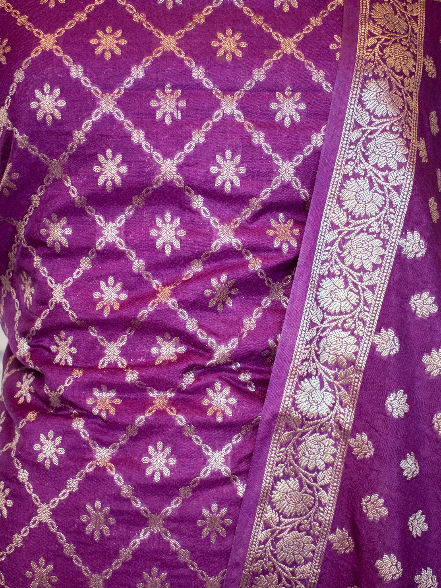 Banarasi Semi Katan Salwar Kameez Fabric With Dupatta- Purple