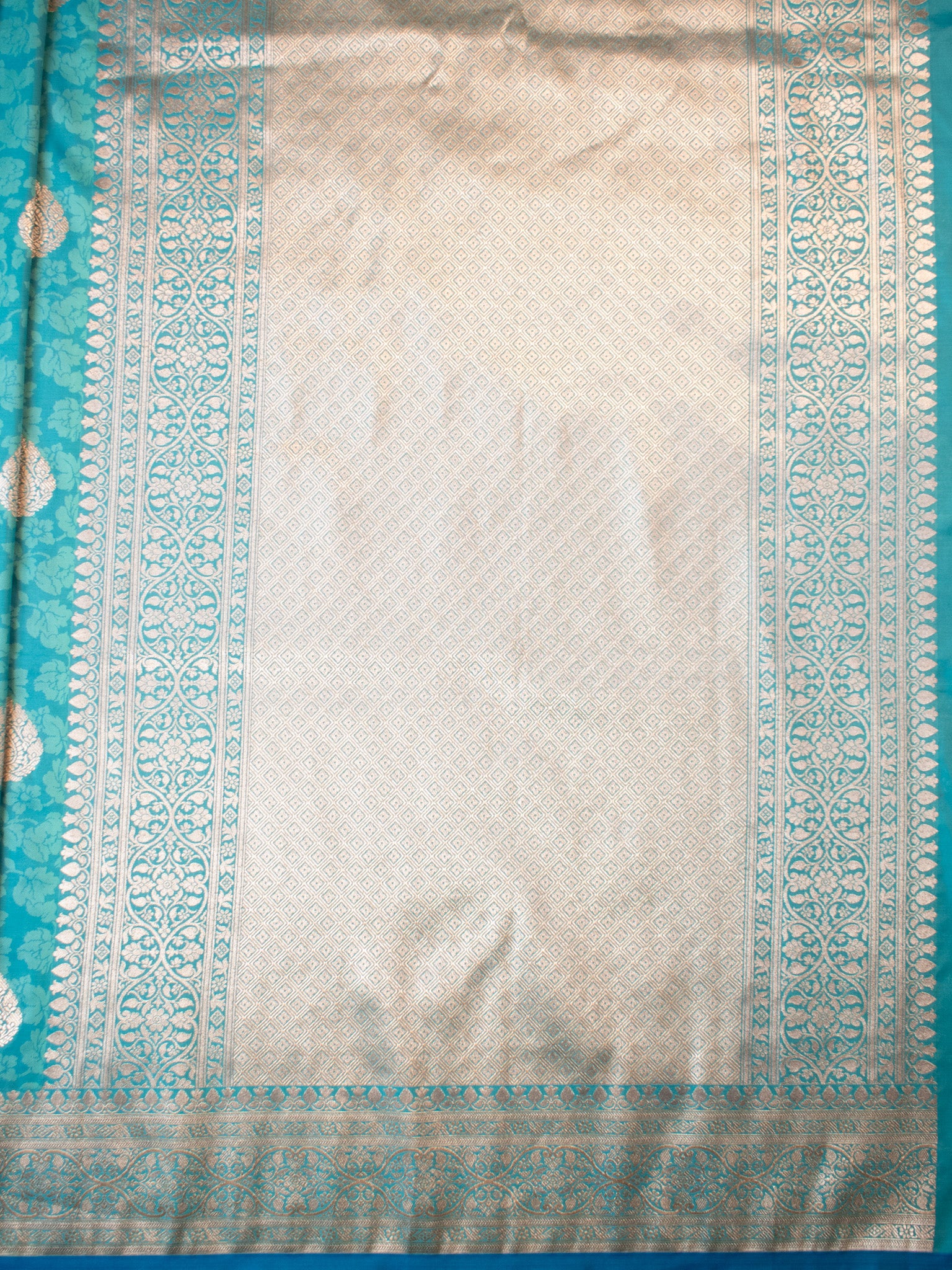 Banarasi Art Katan Silk Saree With Zari Buta Weaving & Tanchoi Weaving-Aqua Blue