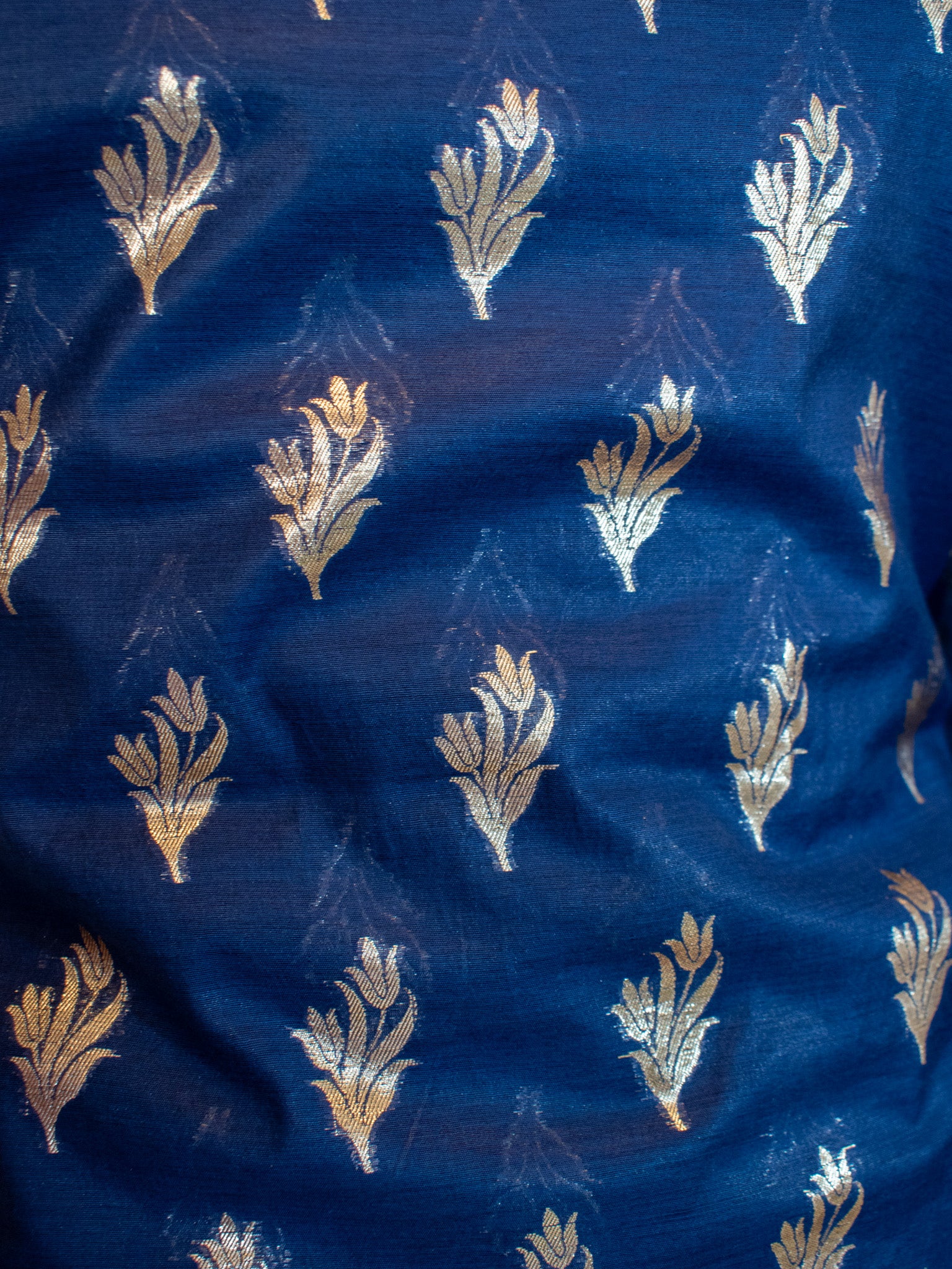 Copy of Banarasi Cotton Silk Salwar Kameez Material With Silver Zari Weaving & Dupatta-Blue