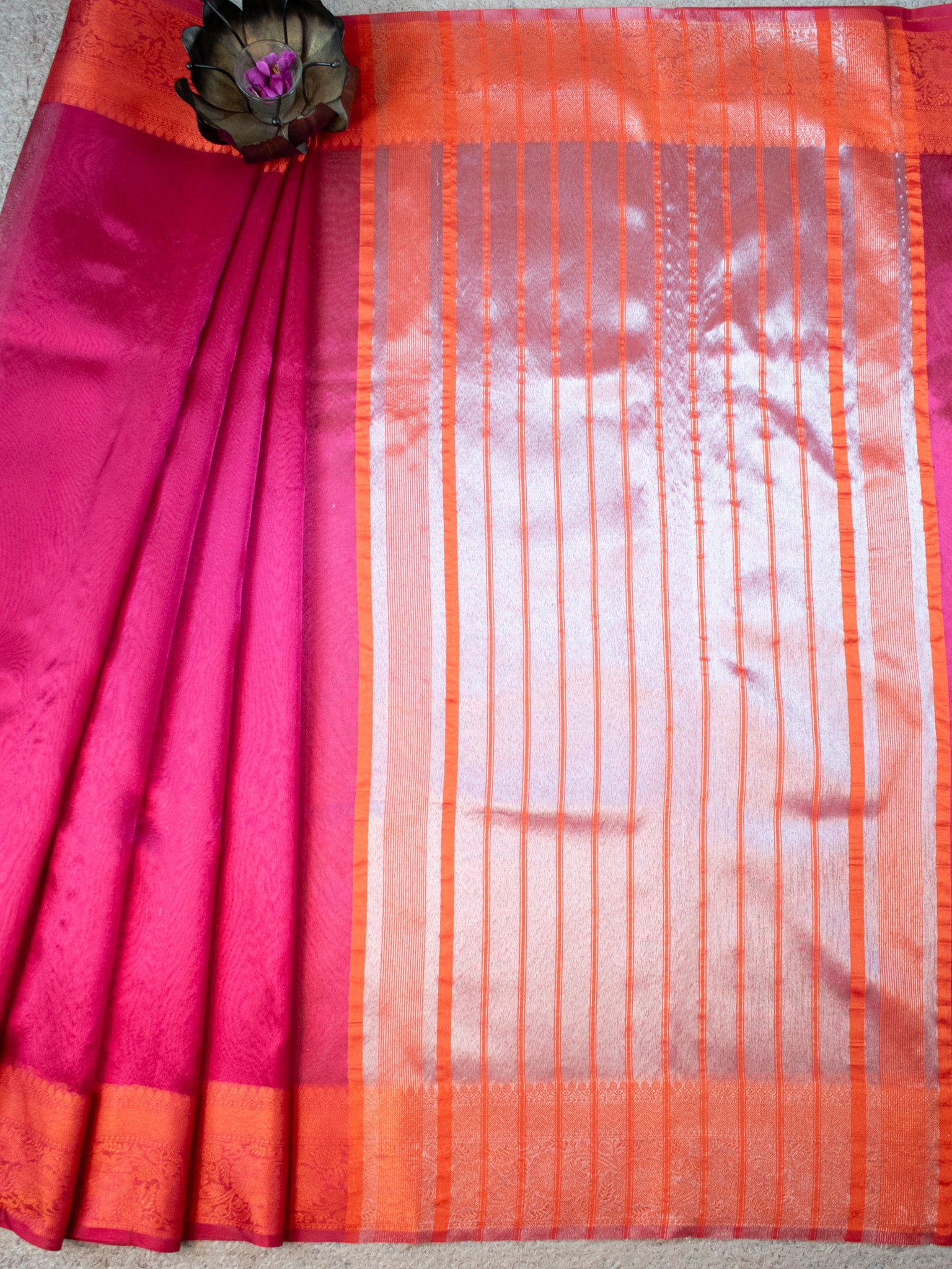 Banarasi Plain Shaded Tissue Saree With Zari Border - Pink