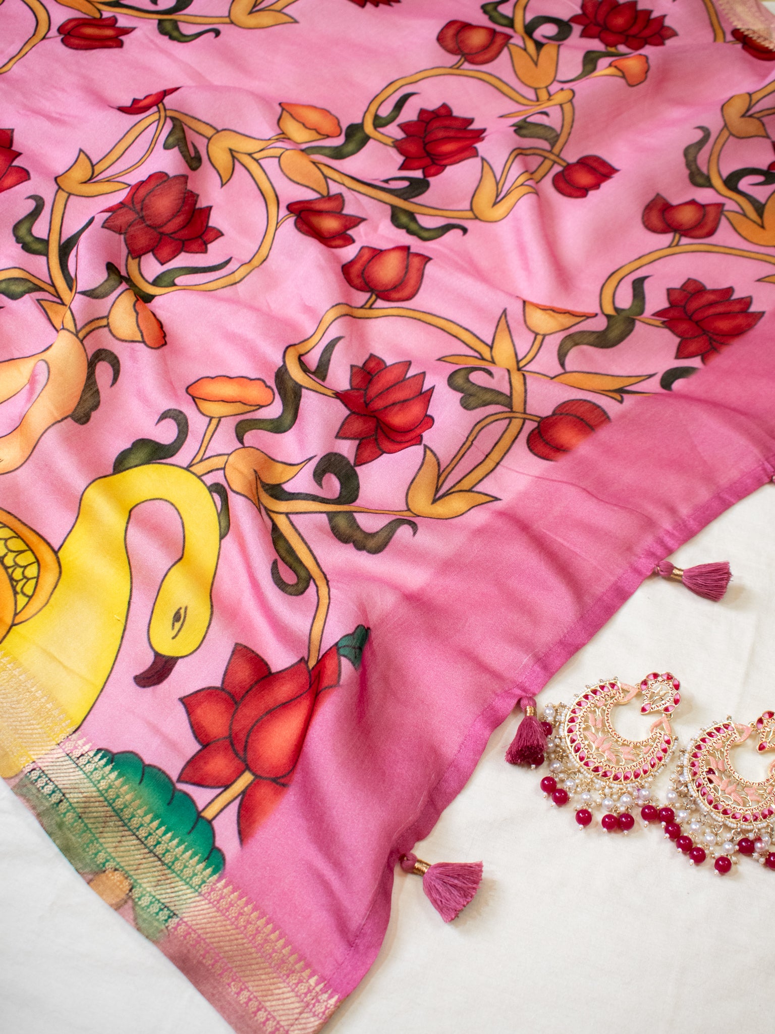 Banarasi Chanderi Digital Print Dupatta - Pink