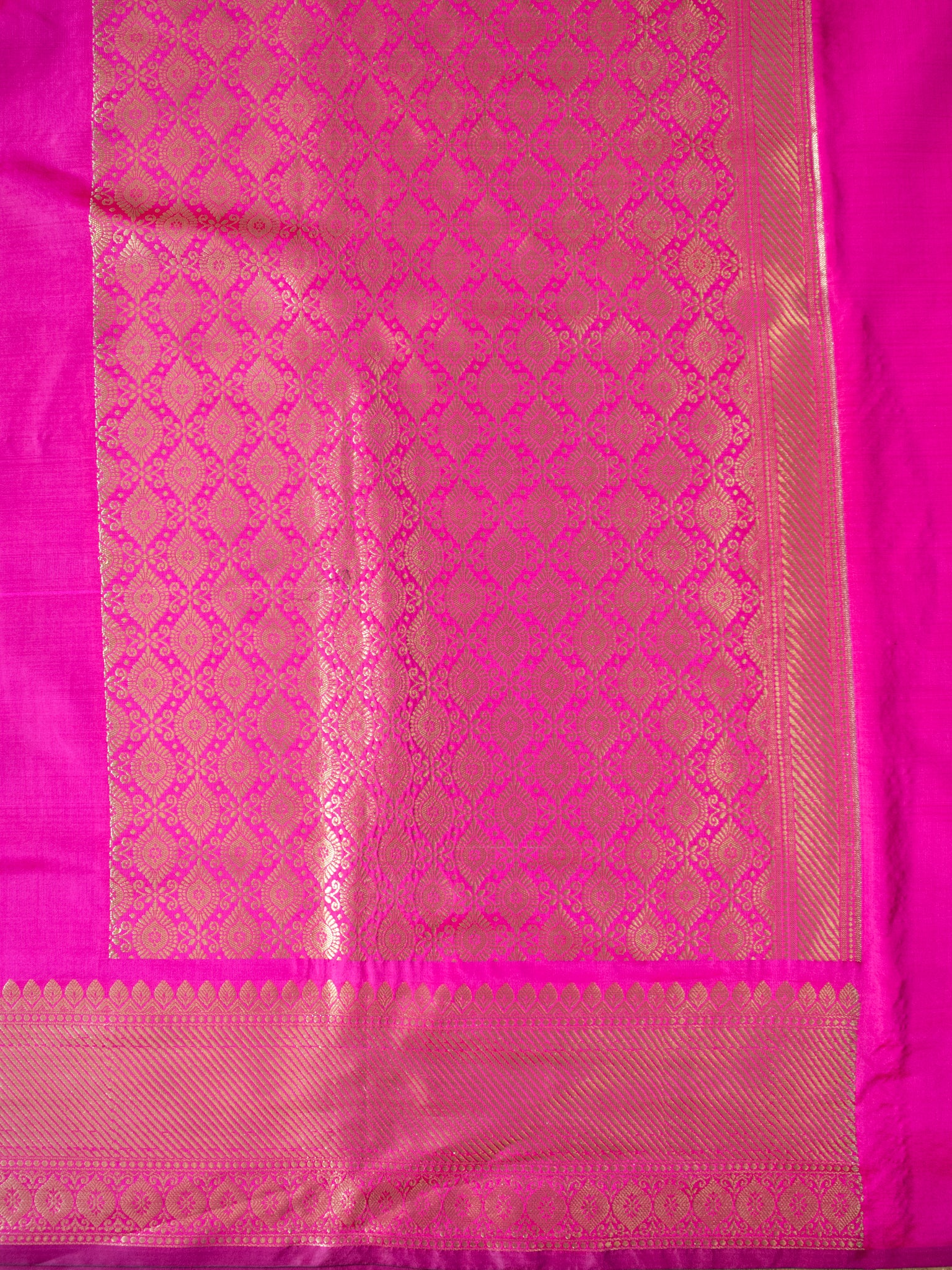 Banarasi Plain Cotton Silk Saree With Zari Border- Magenta