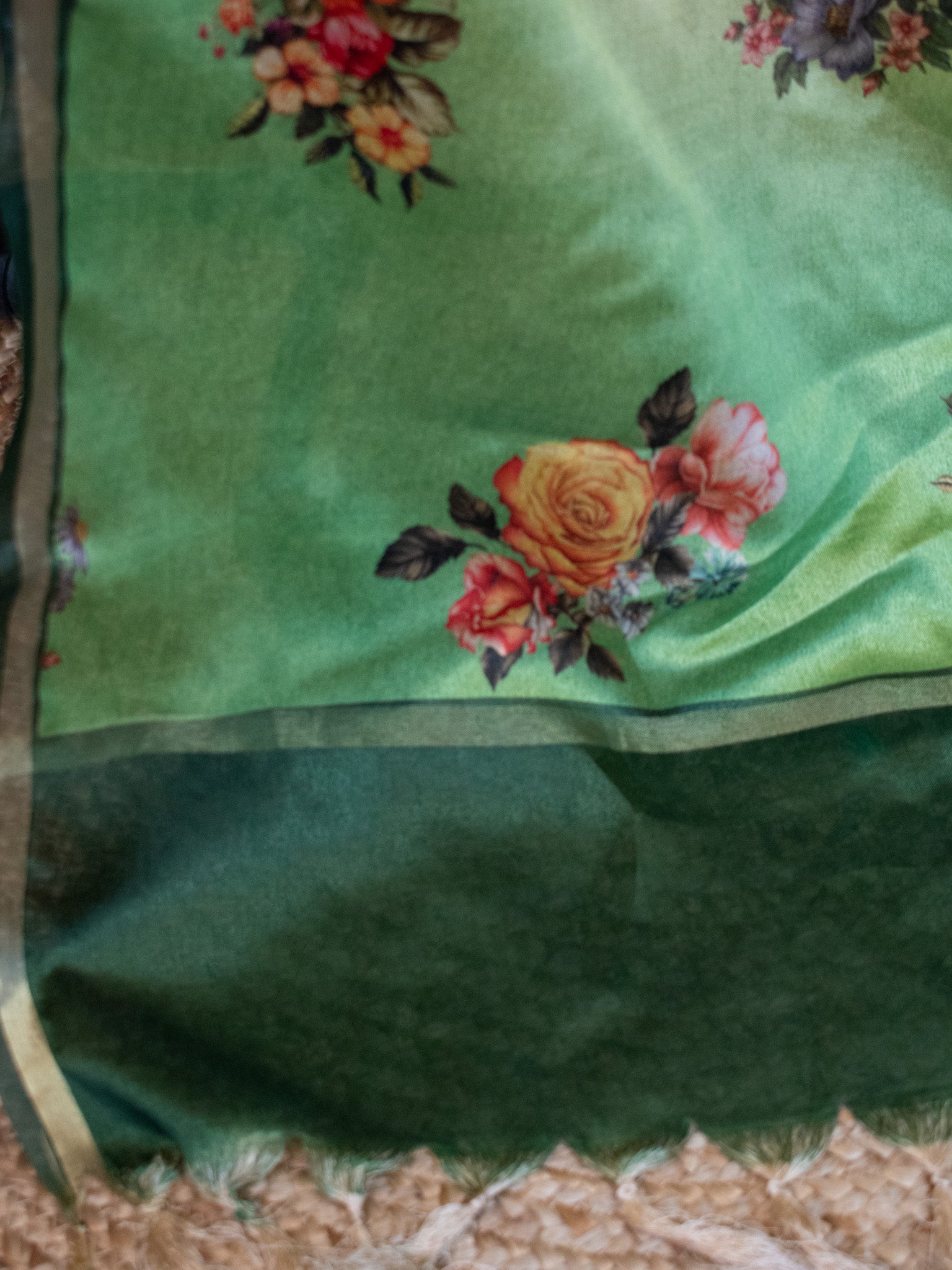 Banarasi Semi Silk Salwar Kameez Fabric With Floral Printed Dupatta-Green