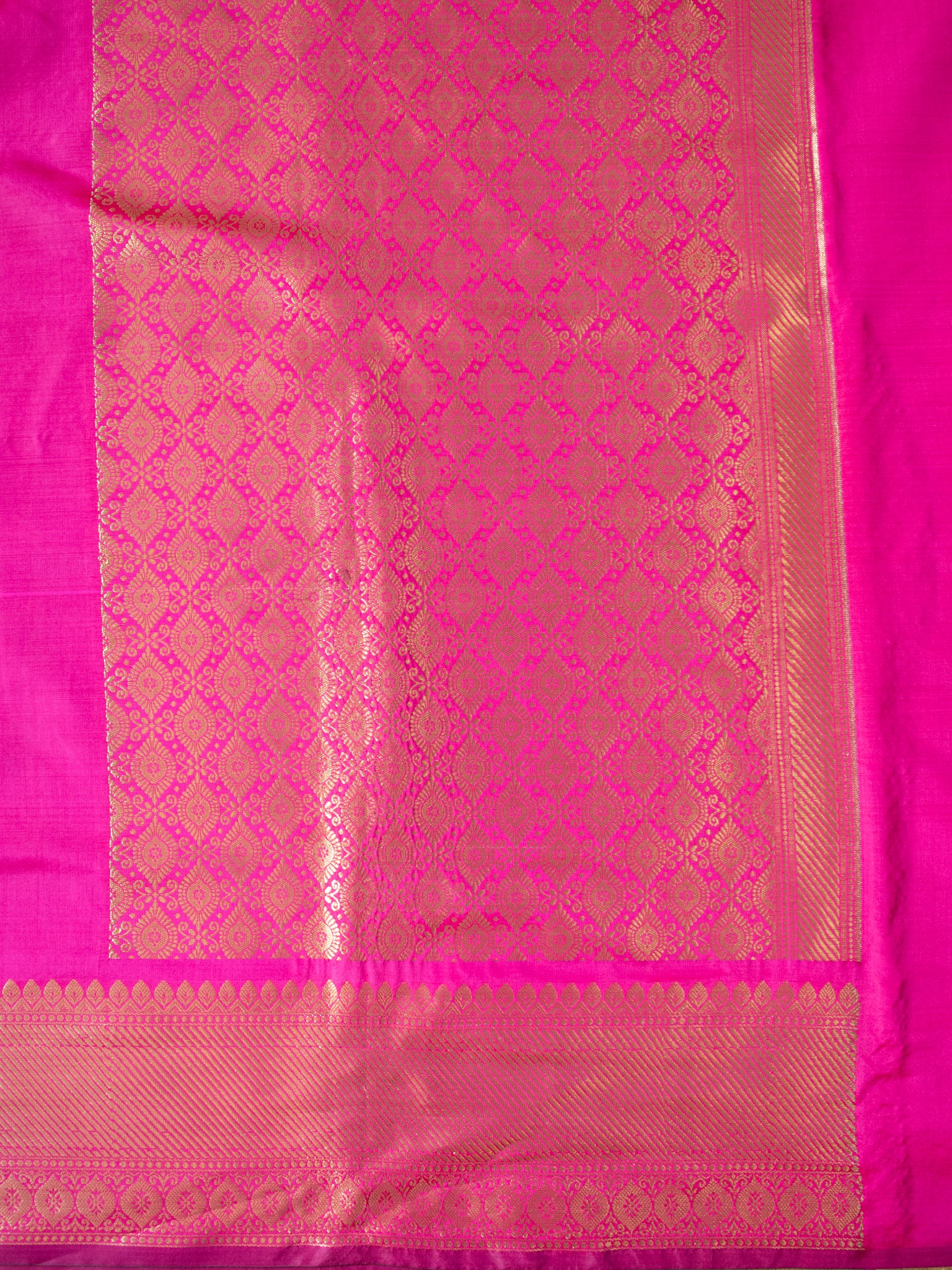 Banarasi Plain Cotton Silk Saree With Zari Border- Magenta