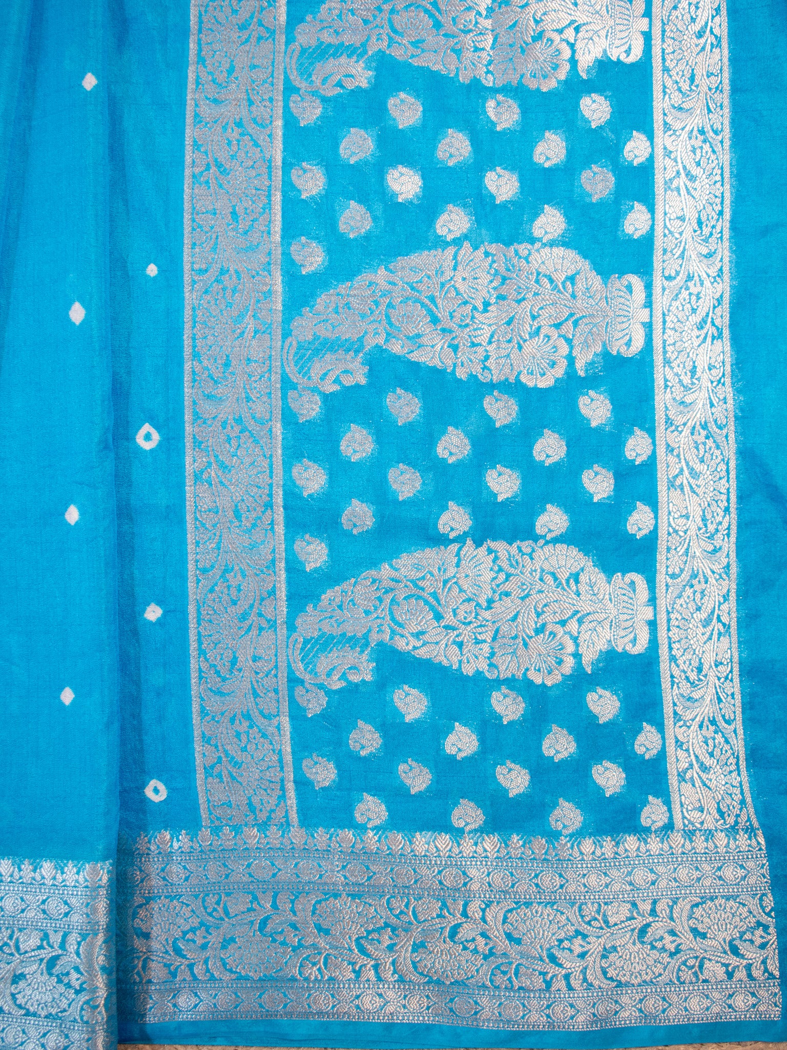 Banarasi Soft Cotton Saree With Silver Zari Border-Blue