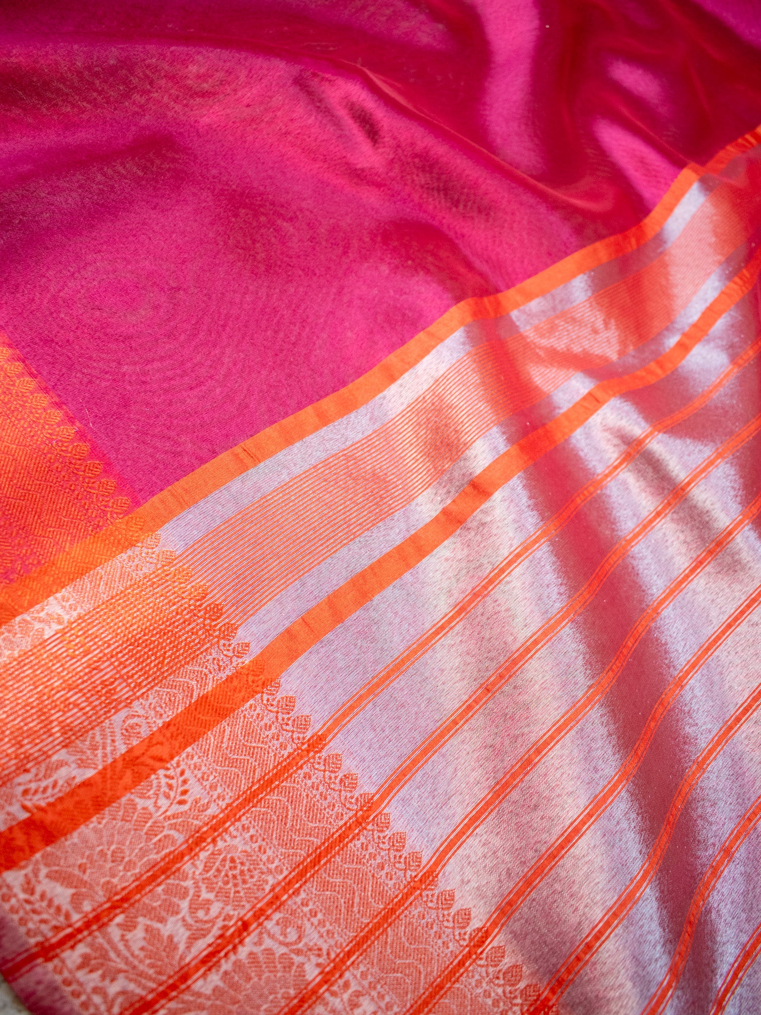 Banarasi Plain Shaded Tissue Saree With Zari Border - Pink
