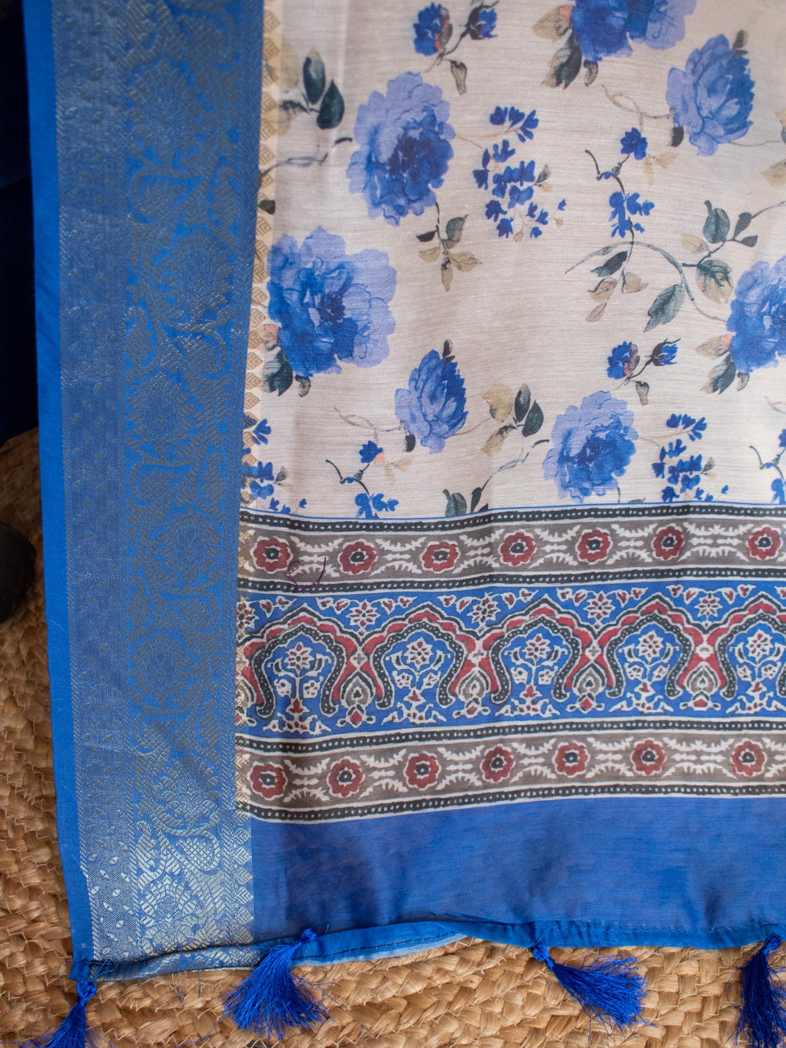 Banarasi Cotton Salwar Kameez Material With Silver Zari Weaving & Dupatta-Blue