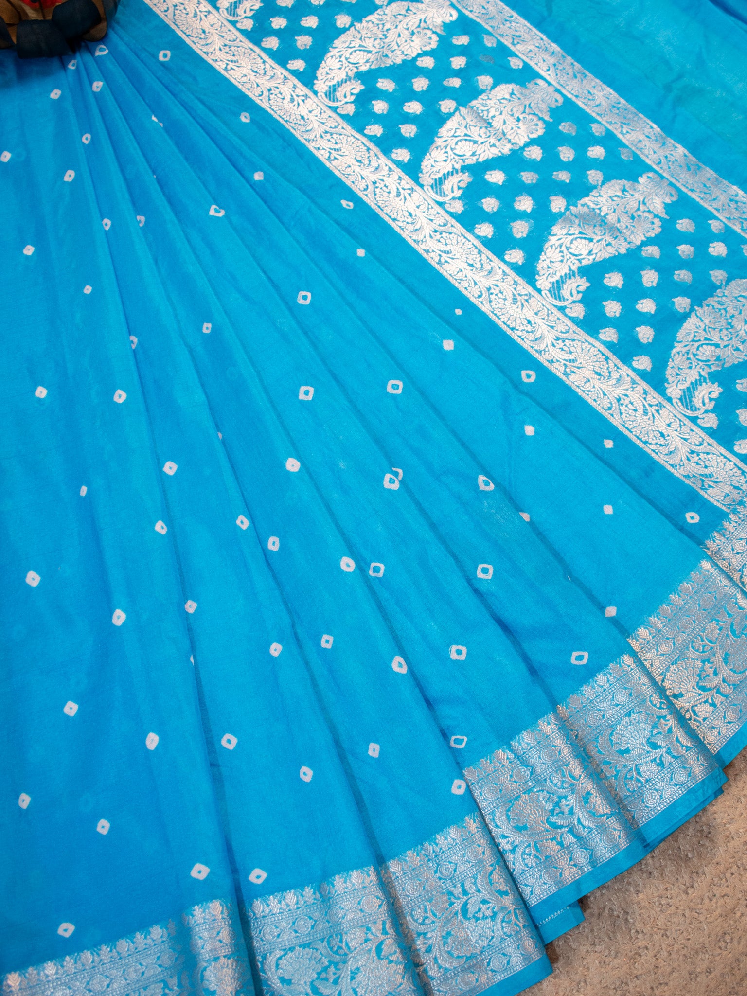 Banarasi Soft Cotton Saree With Silver Zari Border-Blue