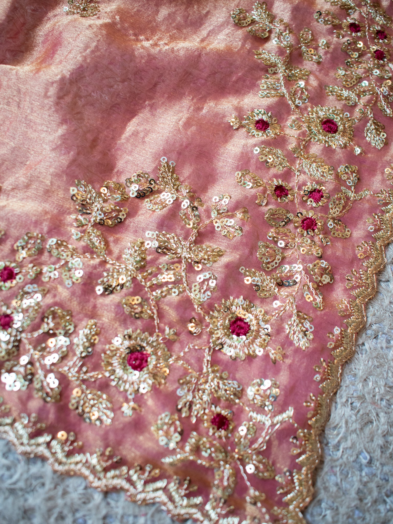 Tissue Embroidered Cocktail Saree- Pink
