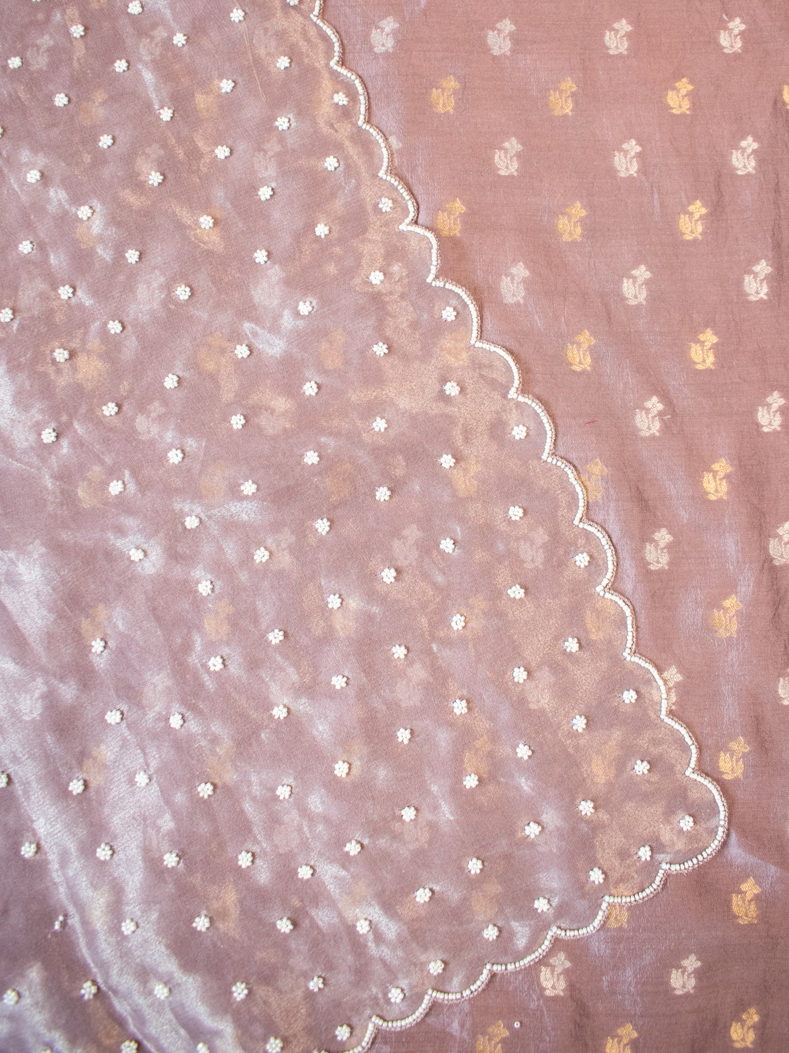 Banarasi Pure Chiniya Salwar Kameez With Tissue Handwork Dupatta-Mauve