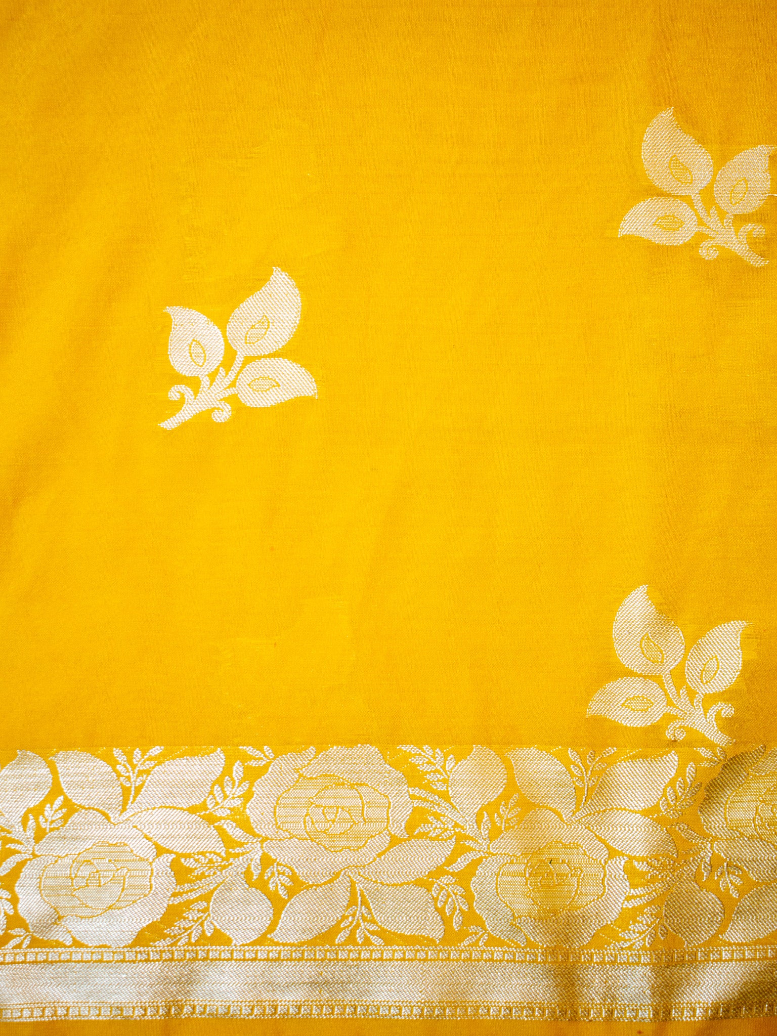 Banarasi Cotton Silk Saree Silver Zari Weaving With Border-Yellow