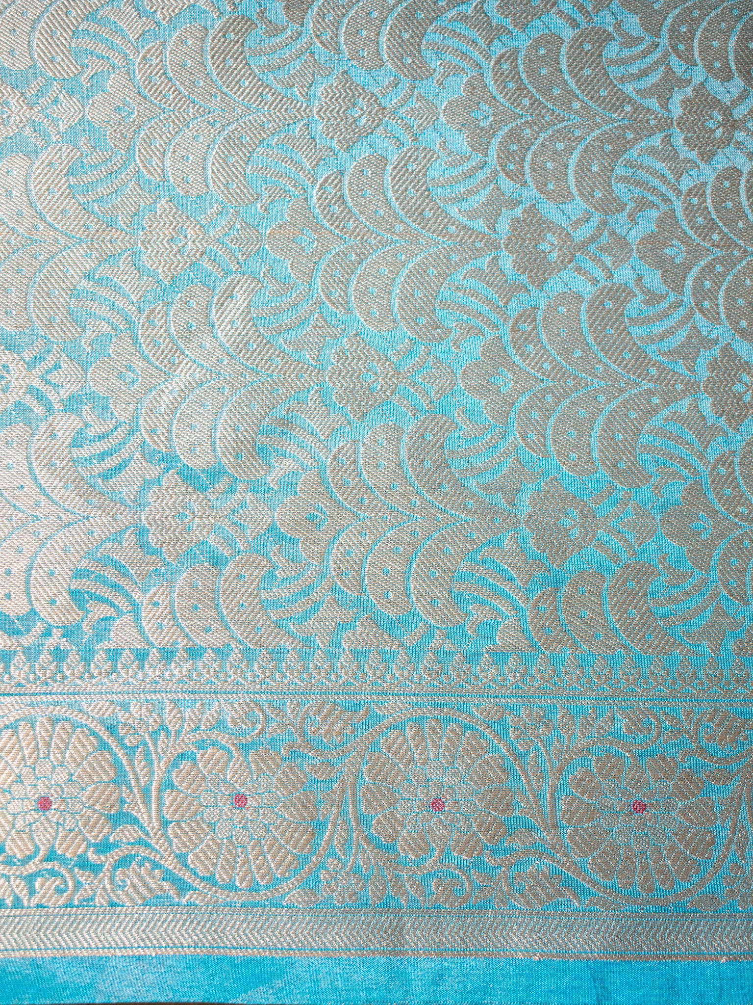 Banarasi Tissue Saree With Zari Weaving & Lace Border- Blue