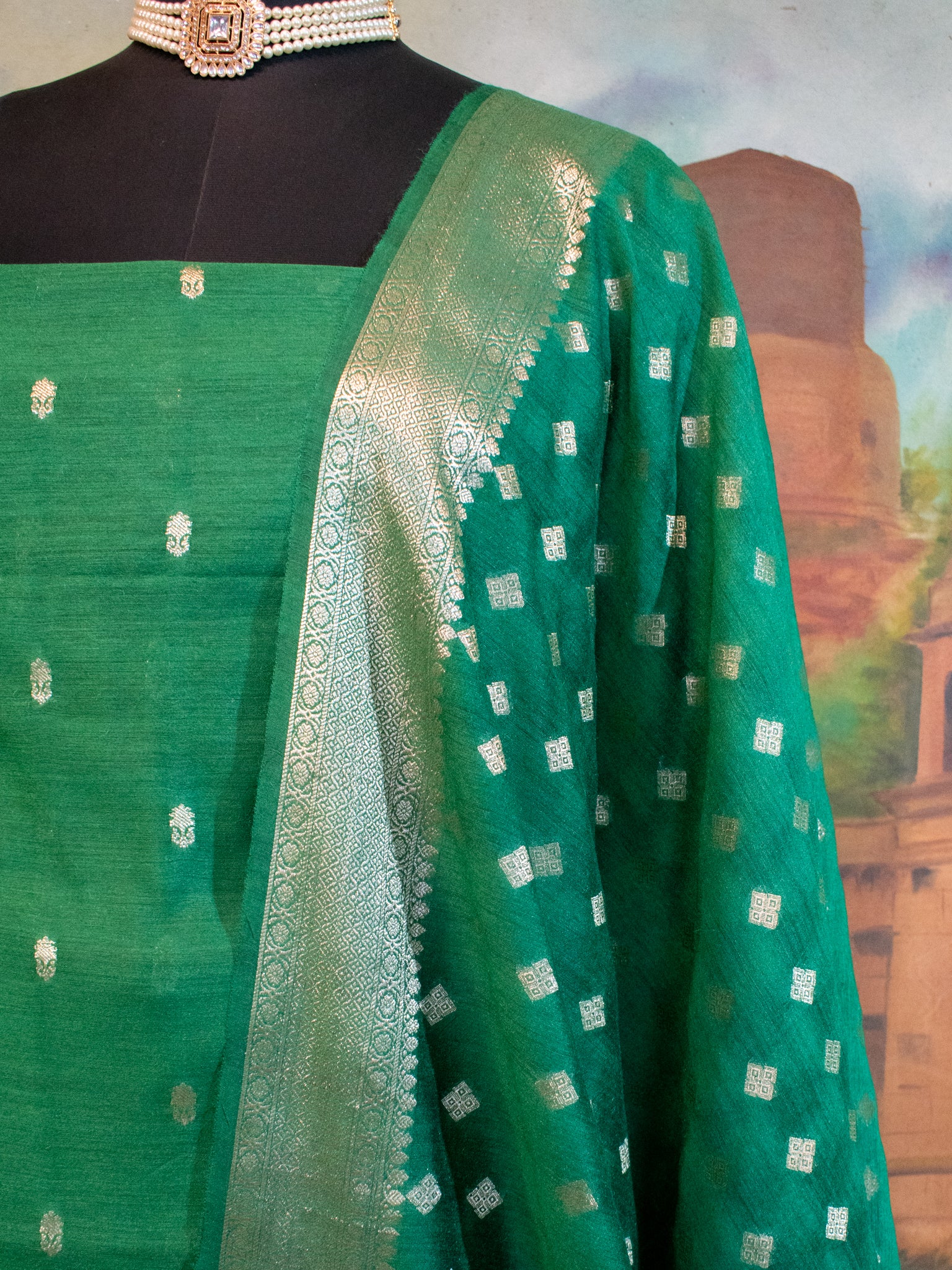 Banarasi Pure Muga Silk Salwar Kameez- Green