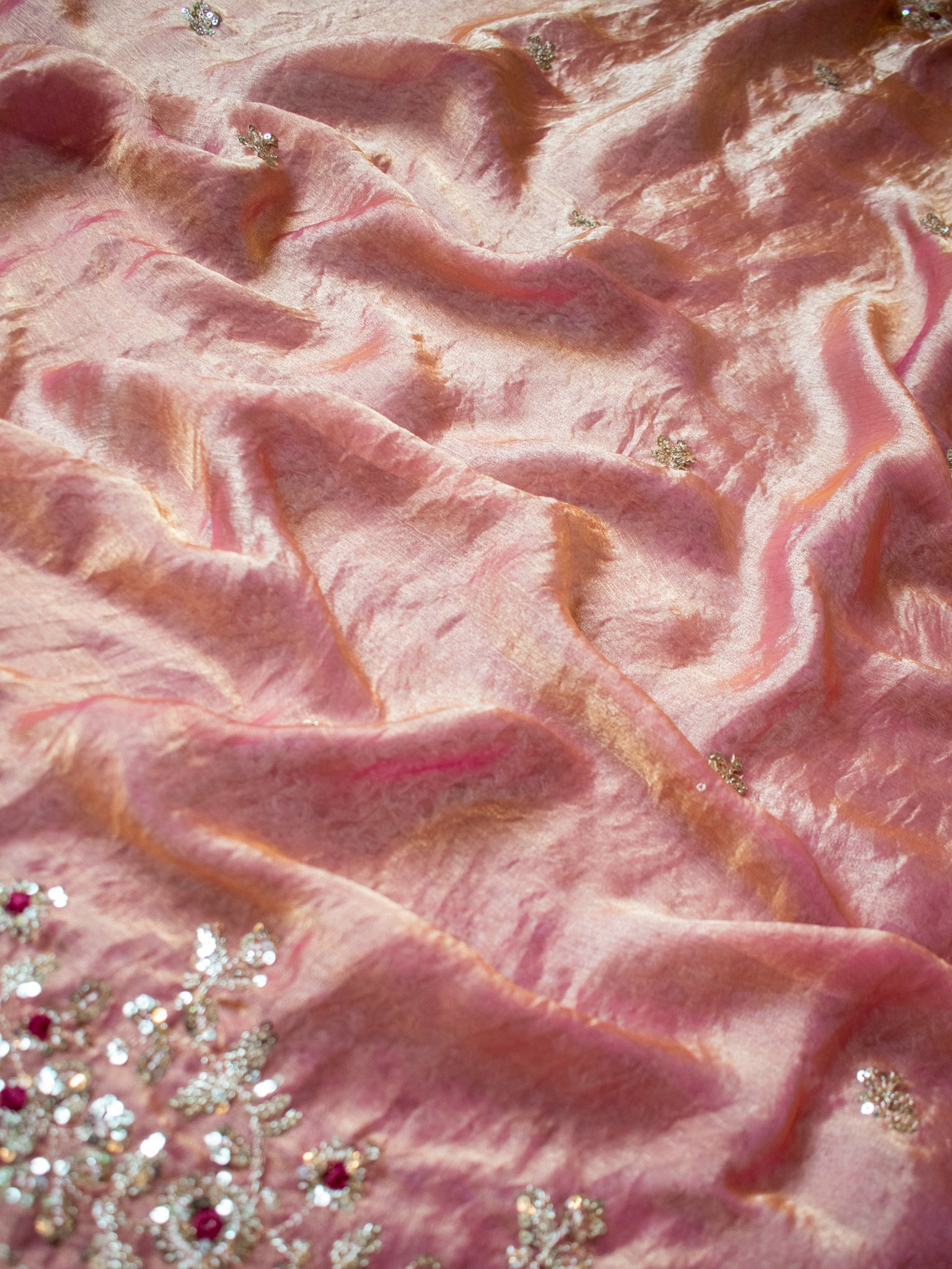 Tissue Embroidered Cocktail Saree- Pink