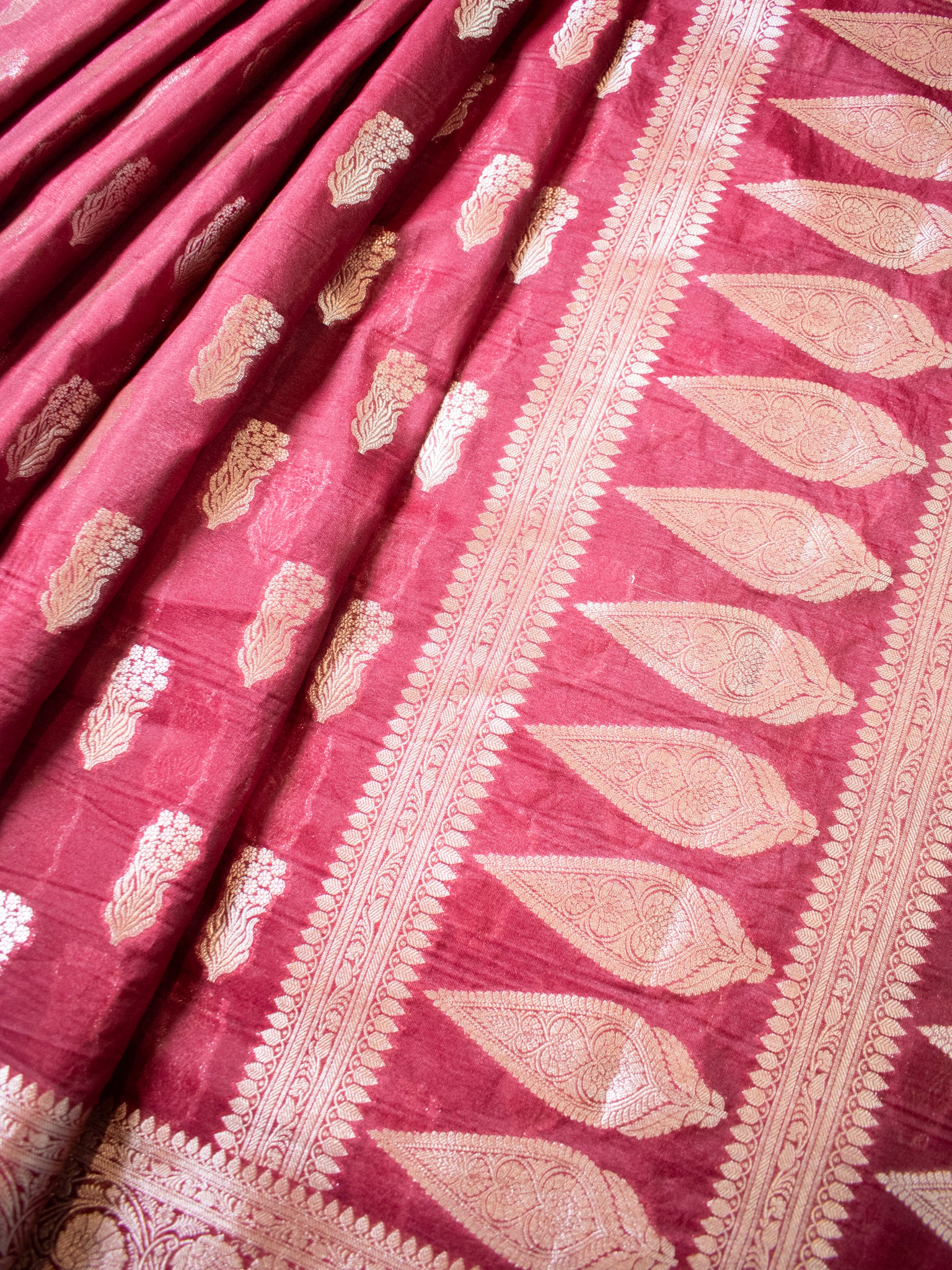 Banarasi Semi Silk Saree With Silver Zari Weaving & Border- Maroon