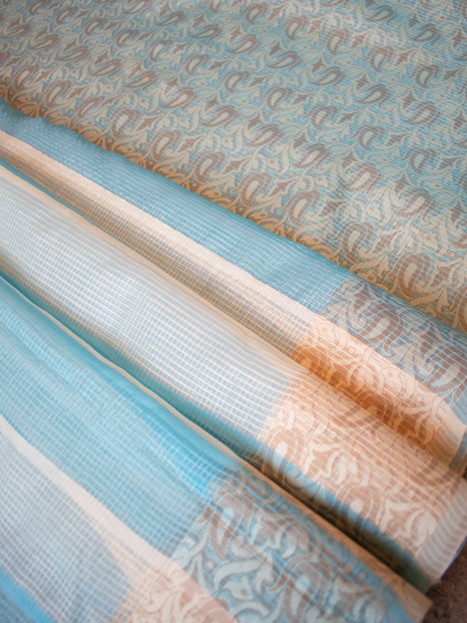 Banarasi Kota Check Saree with Resham Weaving Border- Blue